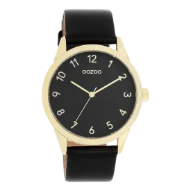 Gold coloured OOZOO watch with black leather strap - C11329