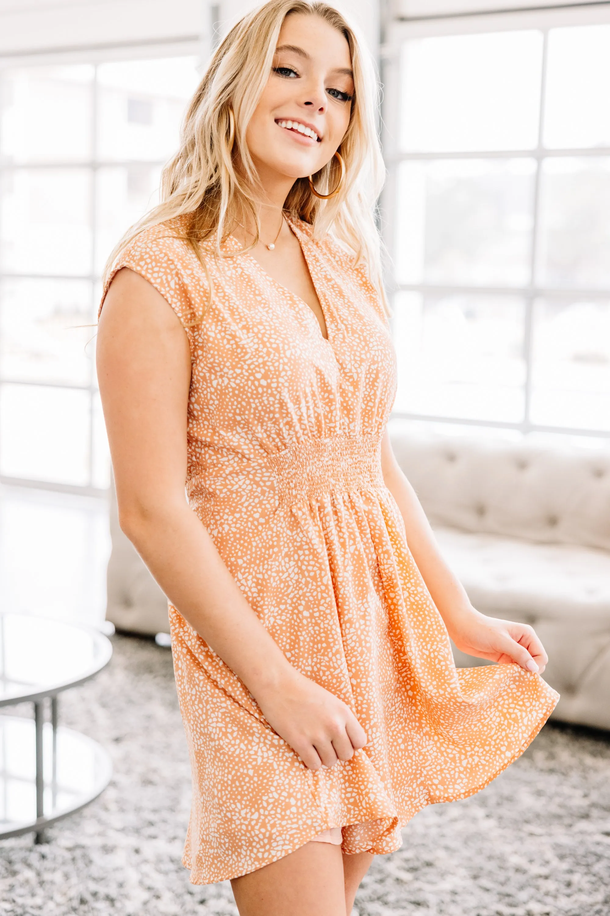 All Good Things Peach Orange Spotted Dress