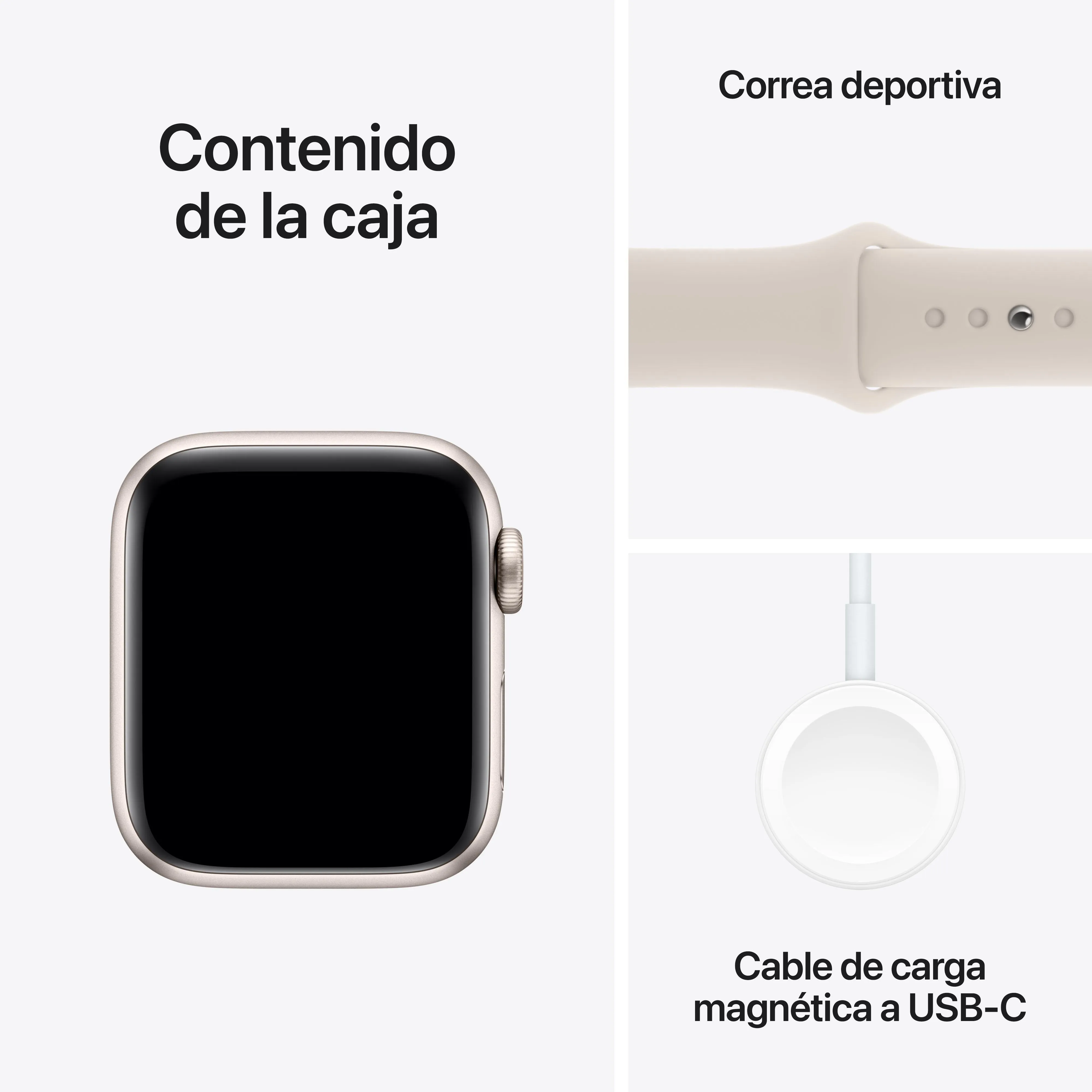 Apple Watch SE (GPS) - Caja de aluminio en blanco estrella de 40 mm - Correa deportiva blanco estrella - Talla M/L