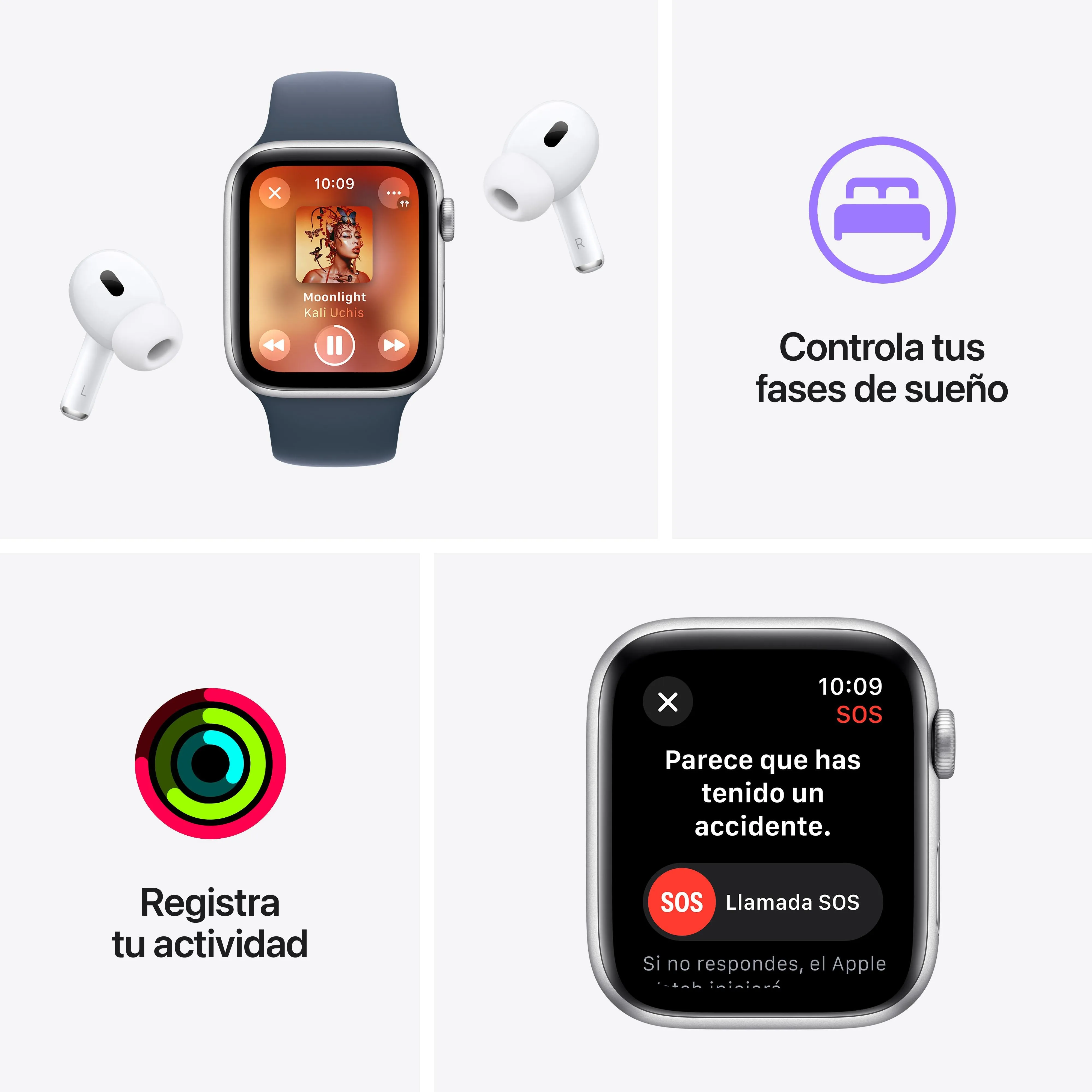 Apple Watch SE (GPS) - Caja de aluminio en blanco estrella de 40 mm - Correa deportiva blanco estrella - Talla S/M