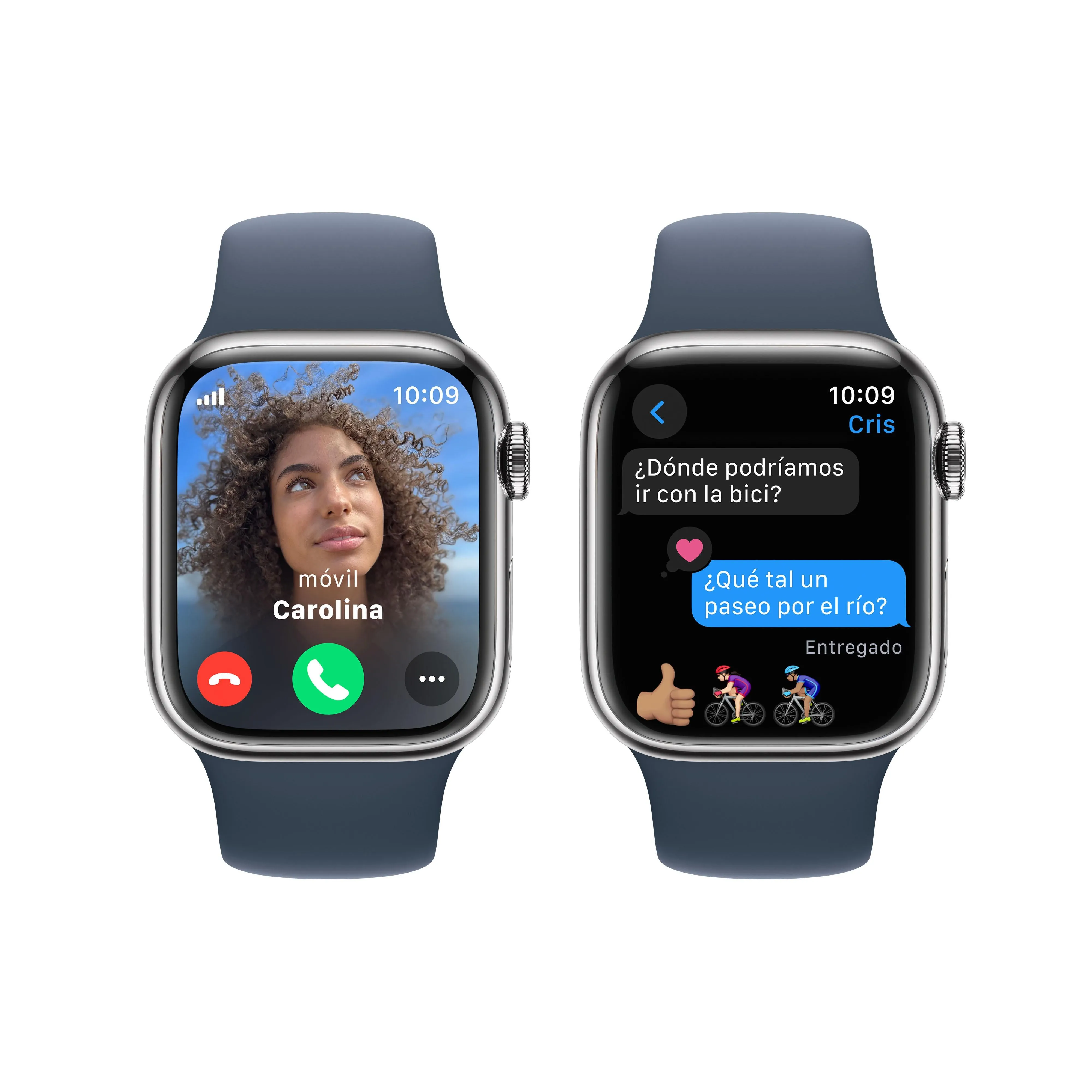 Apple Watch Series 9 (GPS   Cellular) - Caja de acero inoxidable en plata de 41 mm - Correa deportiva azul tempestad - Talla S/M