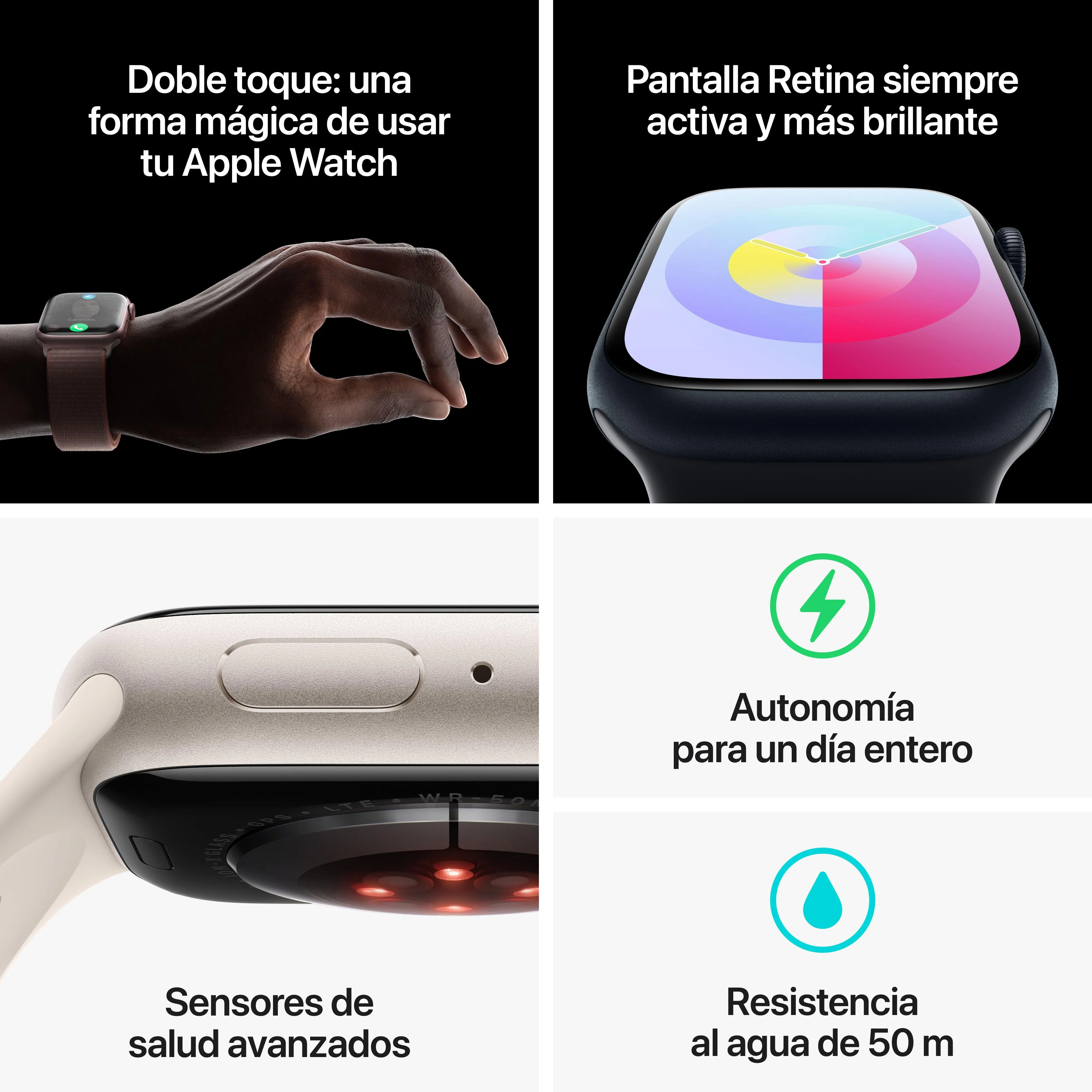 Apple Watch Series 9 (GPS   Cellular) - Caja de acero inoxidable en plata de 41 mm - Correa deportiva azul tempestad - Talla S/M