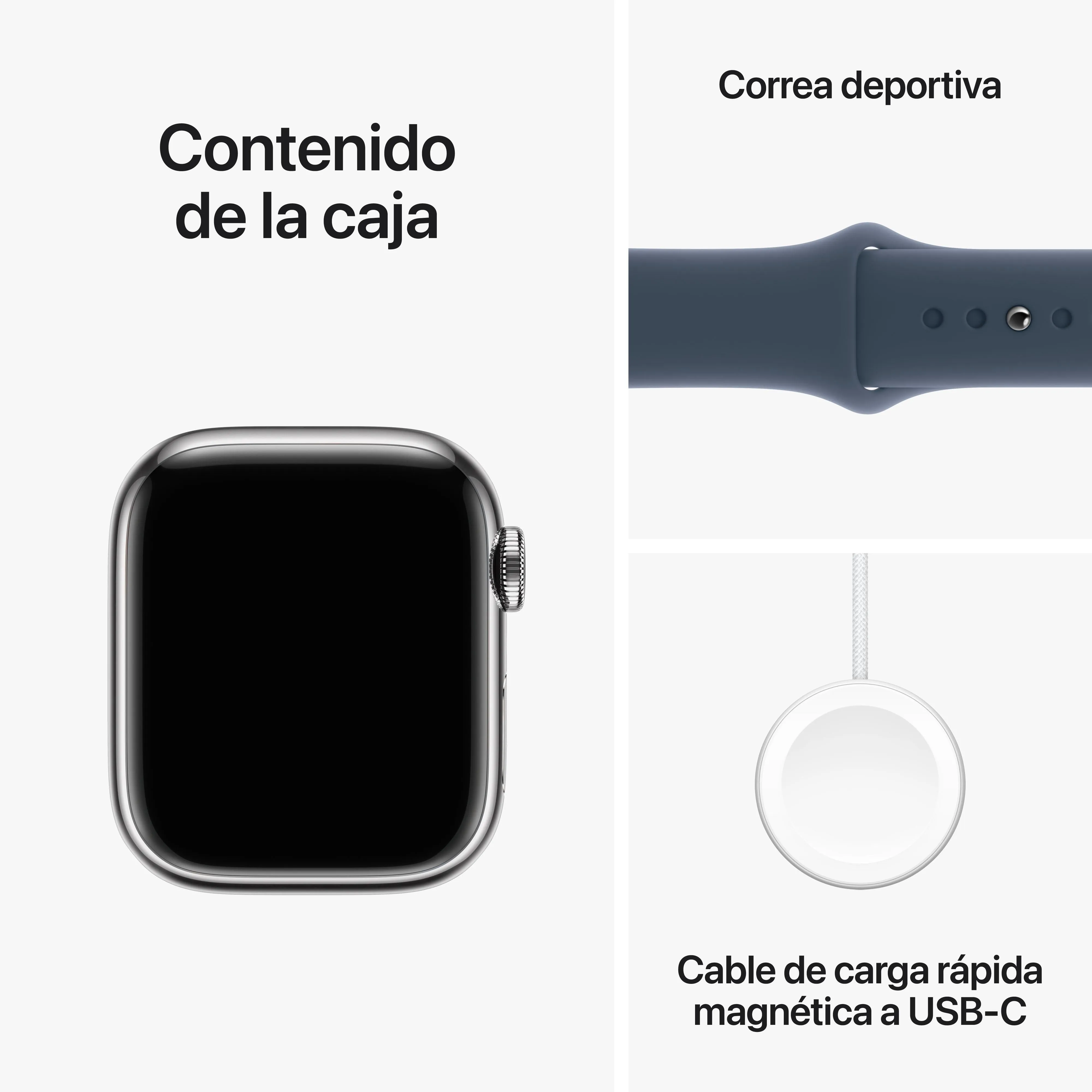 Apple Watch Series 9 (GPS   Cellular) - Caja de acero inoxidable en plata de 41 mm - Correa deportiva azul tempestad - Talla S/M