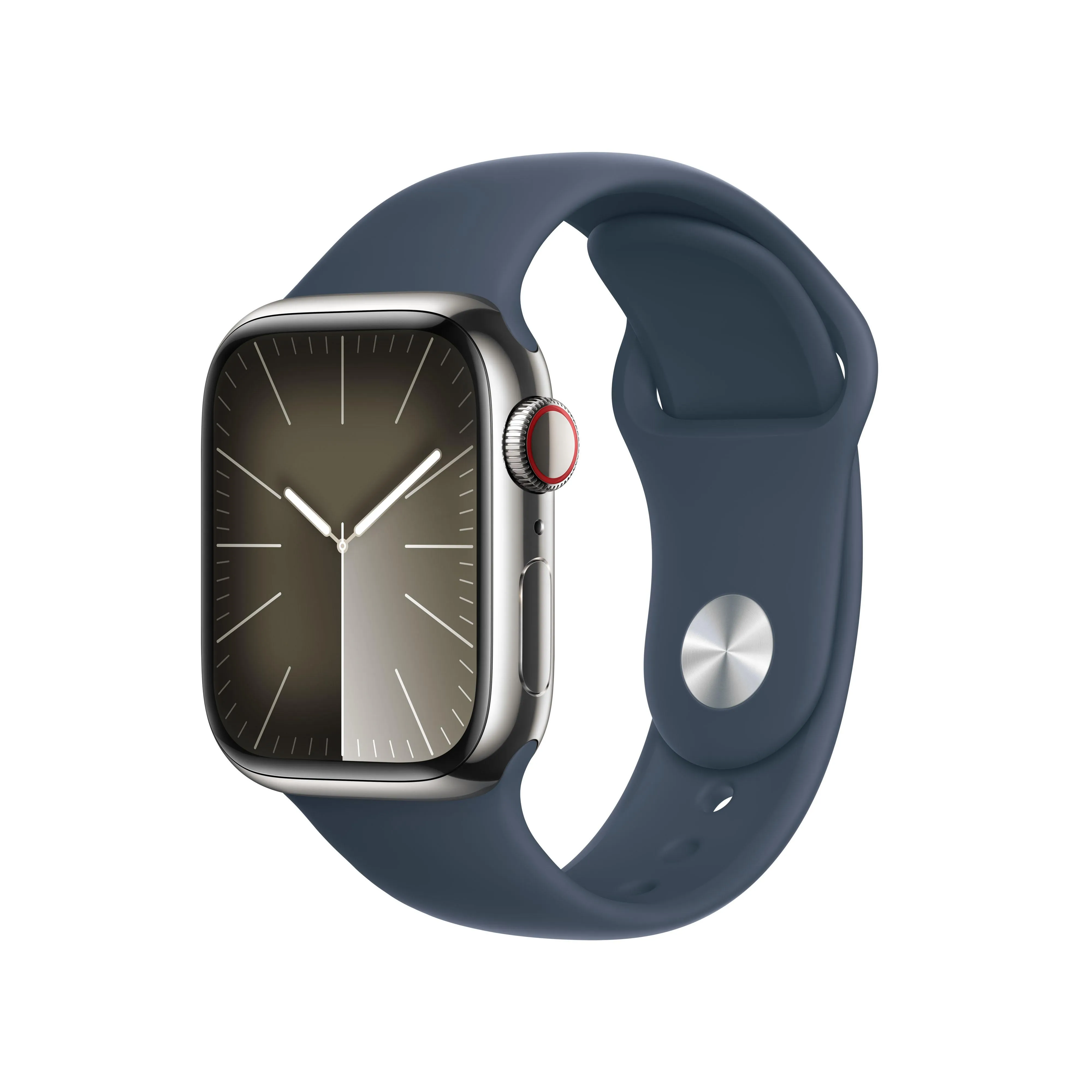 Apple Watch Series 9 (GPS   Cellular) - Caja de acero inoxidable en plata de 41 mm - Correa deportiva azul tempestad - Talla S/M