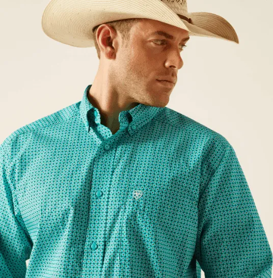 Ariat Men's Jaylin Turquoise Geo Print Long Sleeve Western Shirt 10051459