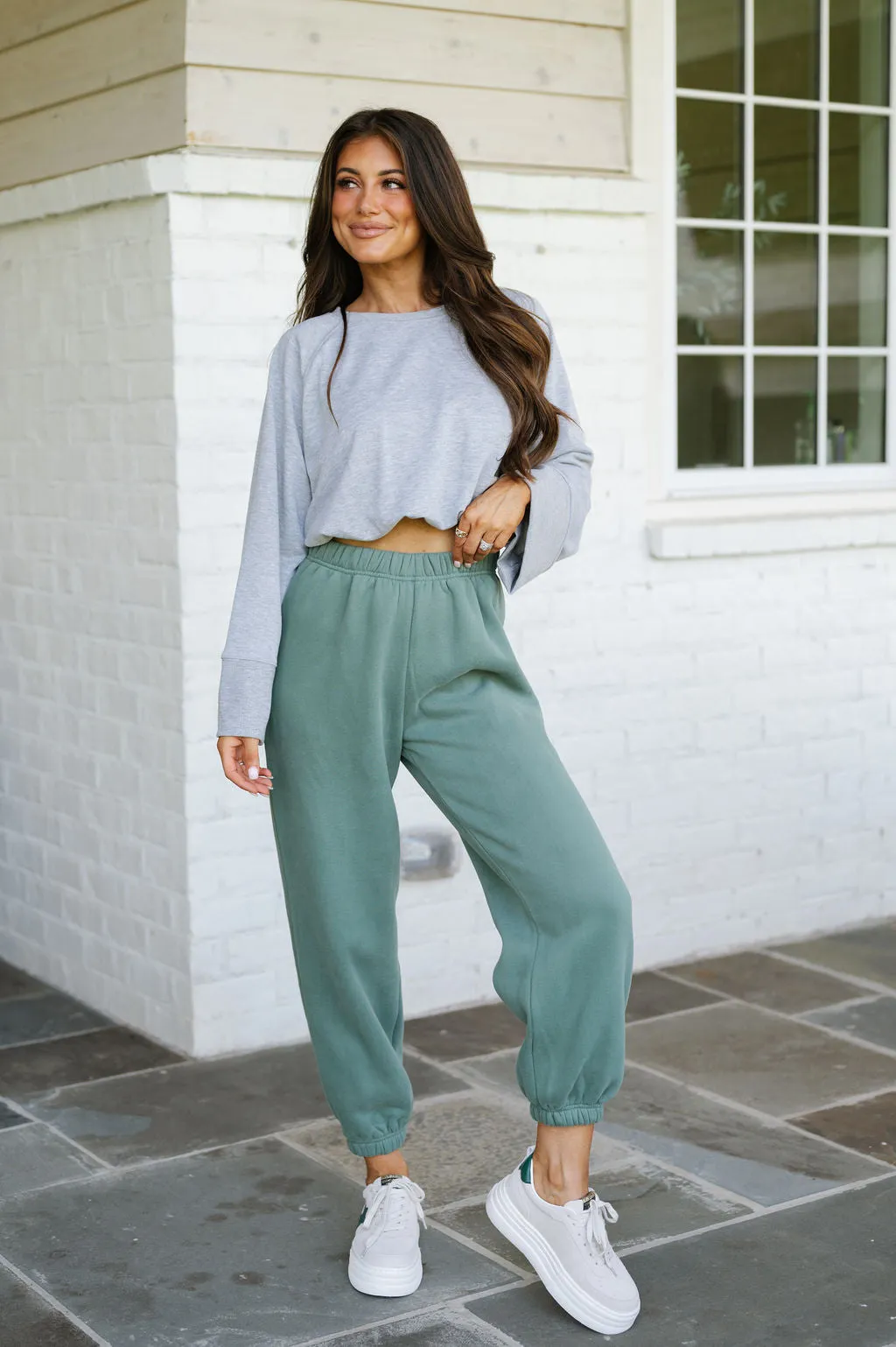 Bell Sleeve Cropped Top-Heather Grey