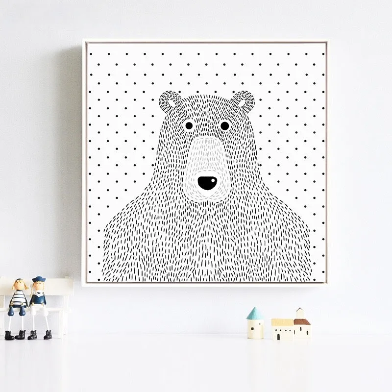 Black and White Bear Wall Art With Frame