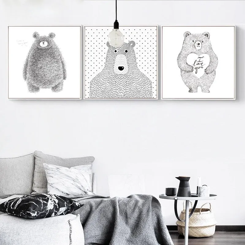 Black and White Bear Wall Art With Frame