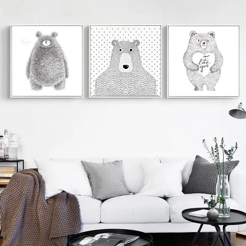 Black and White Bear Wall Art With Frame