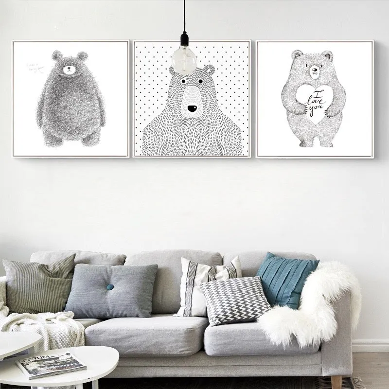 Black and White Bear Wall Art With Frame