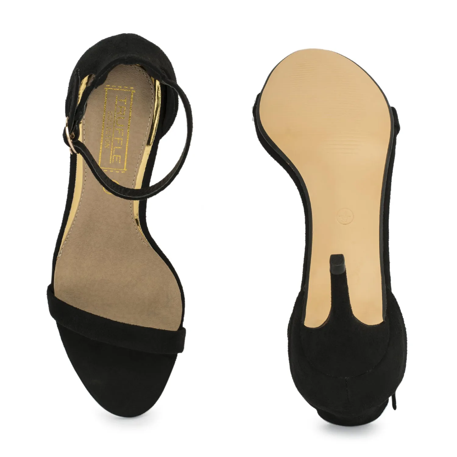 Black Barely There Low Heel Sandals