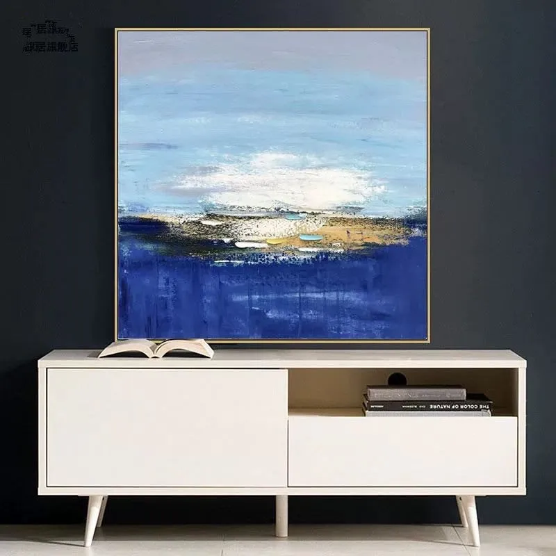 Blue And White Abstract Canvas Painting Handmade Textured Painting Wp031