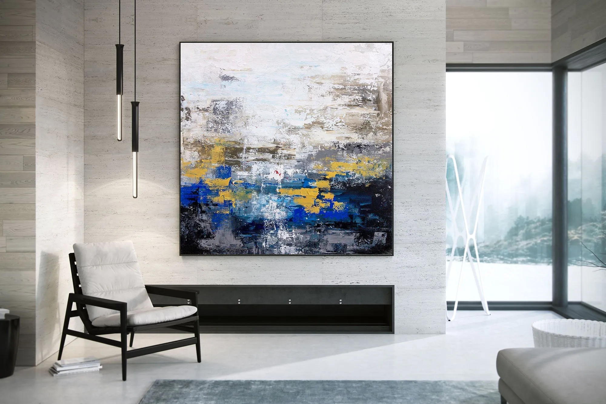 Blue Gray Gold Abstract Painting Coloful Paintings Modern Art Kp122