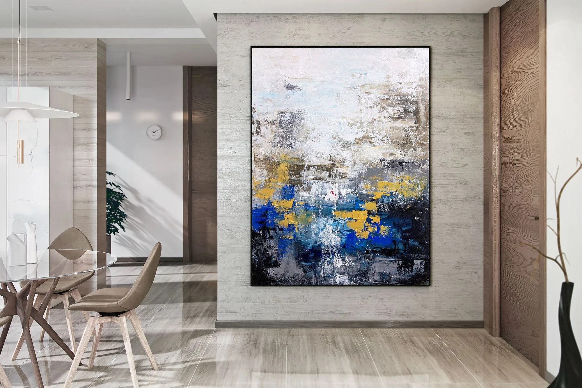 Blue Gray Gold Abstract Painting Coloful Paintings Modern Art Kp122