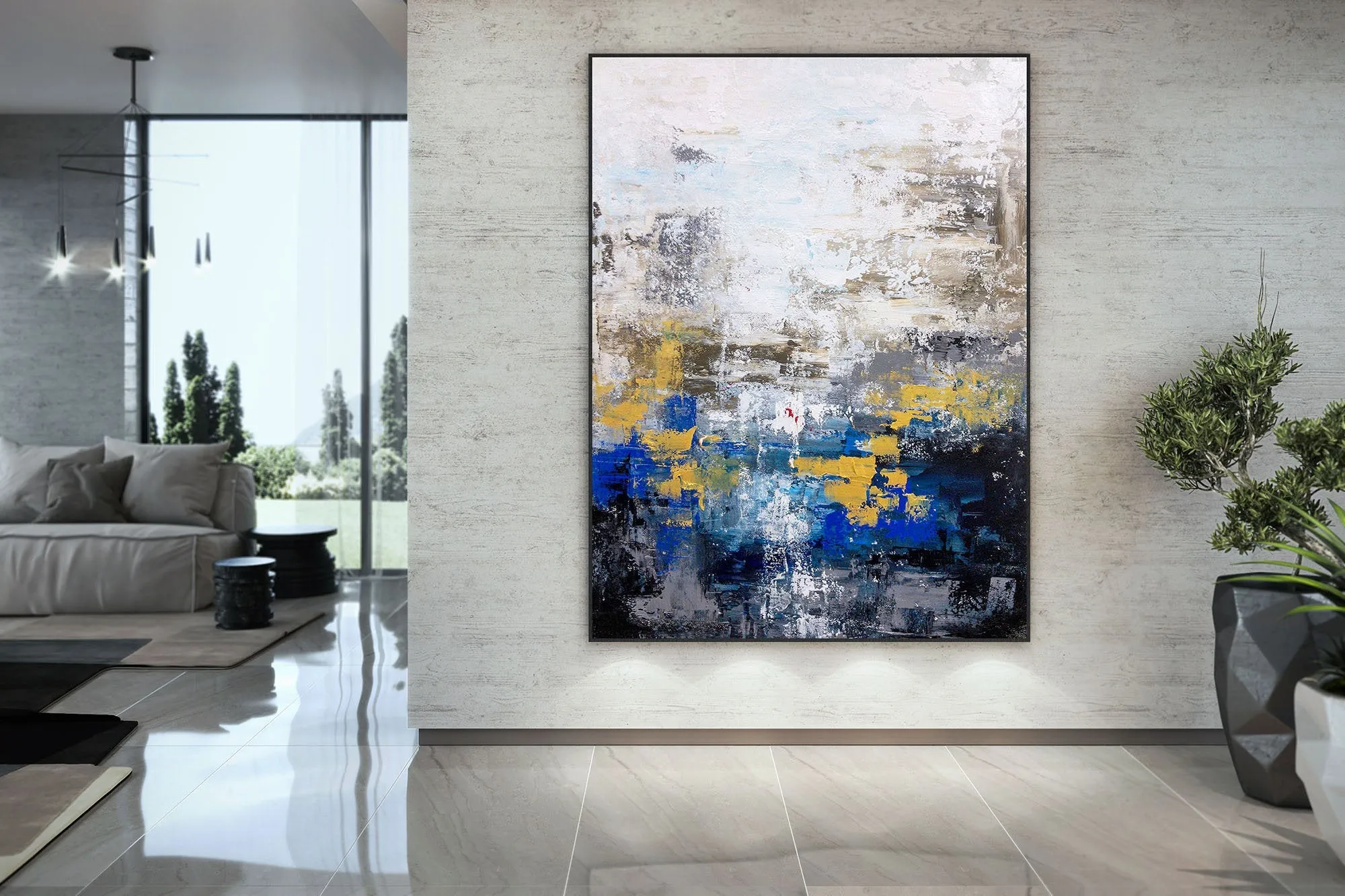 Blue Gray Gold Abstract Painting Coloful Paintings Modern Art Kp122