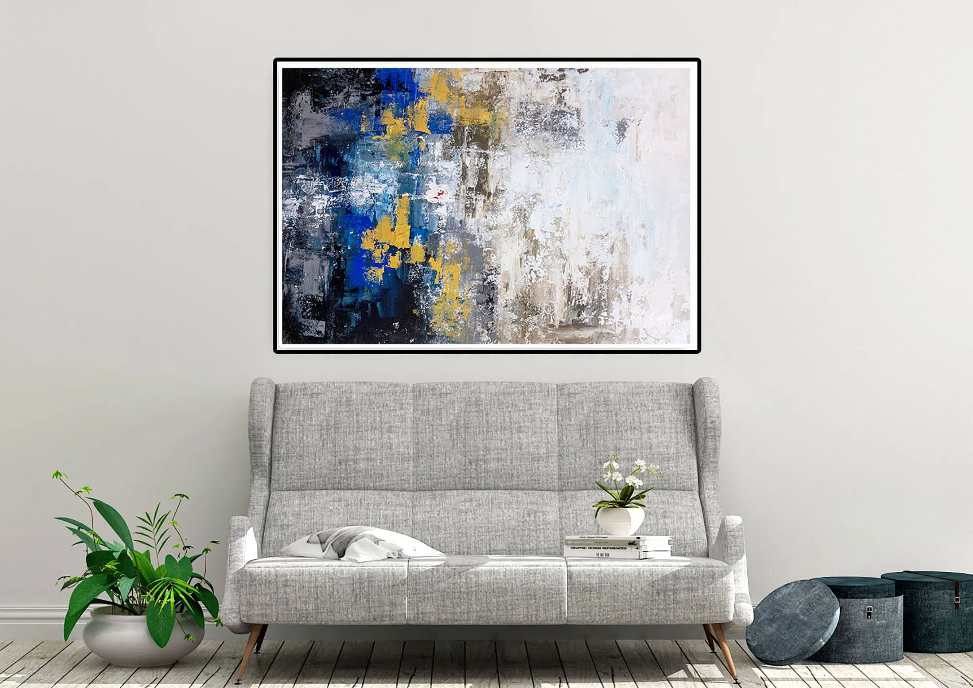 Blue Gray Gold Abstract Painting Coloful Paintings Modern Art Kp122