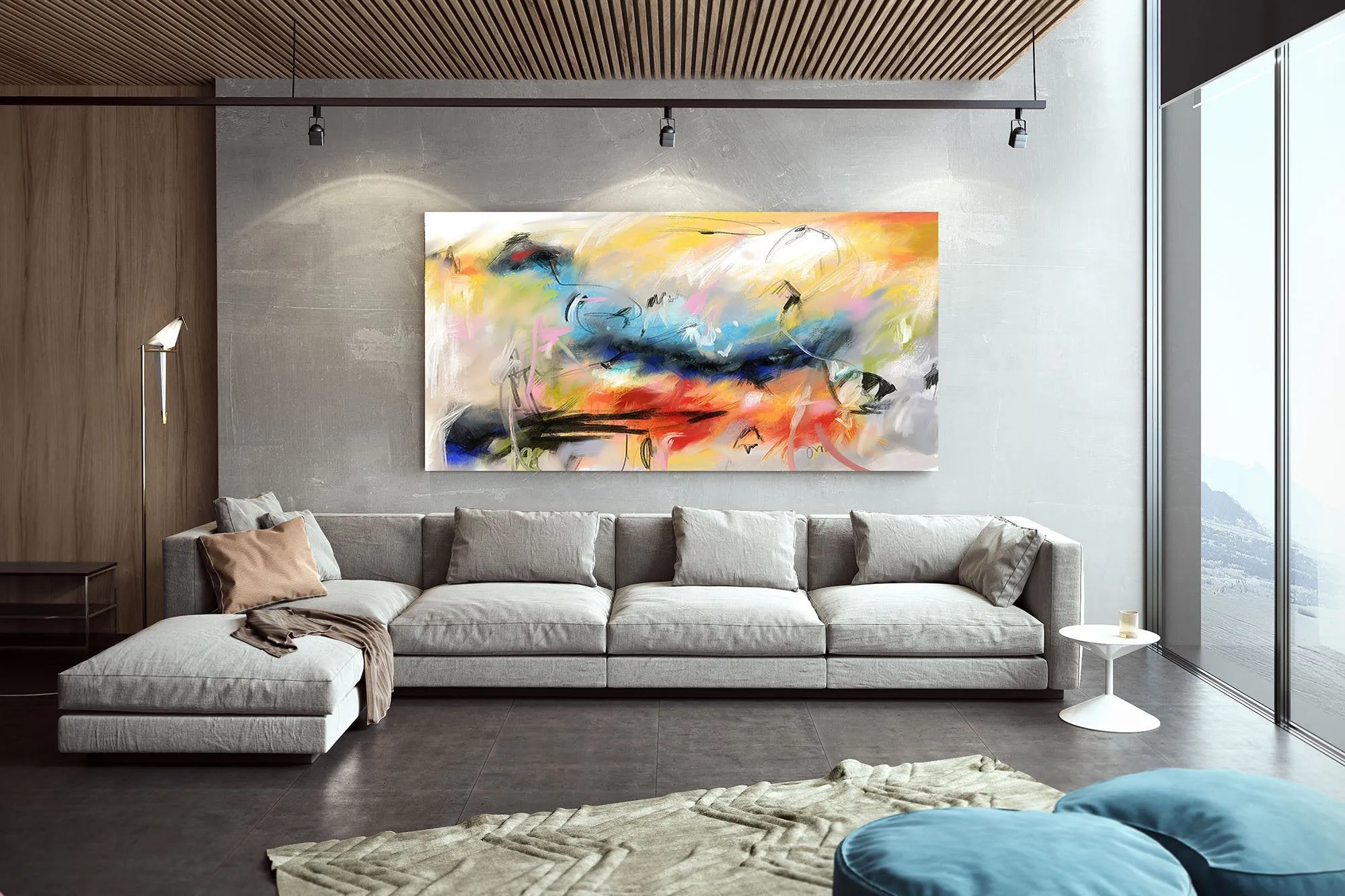 Blue Red Yellow Abstract Painting Office Painting Modern Wall Decor Fp045