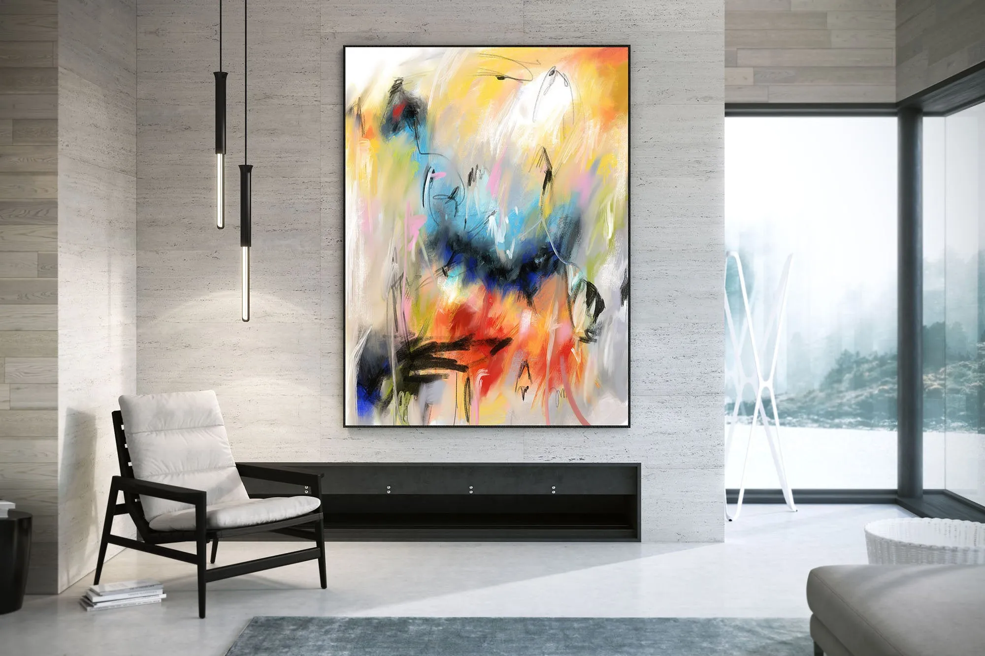 Blue Red Yellow Abstract Painting Office Painting Modern Wall Decor Fp045