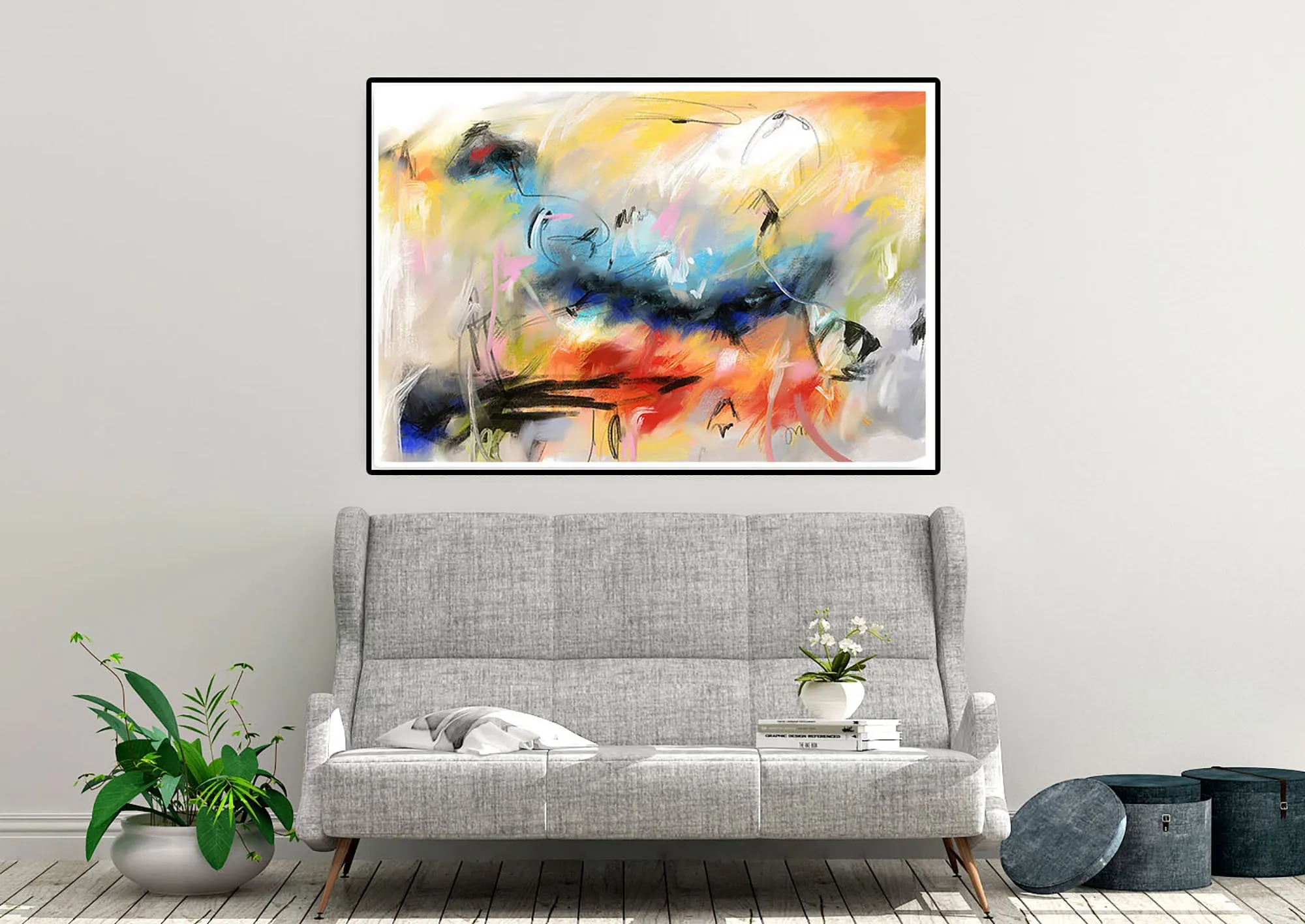 Blue Red Yellow Abstract Painting Office Painting Modern Wall Decor Fp045