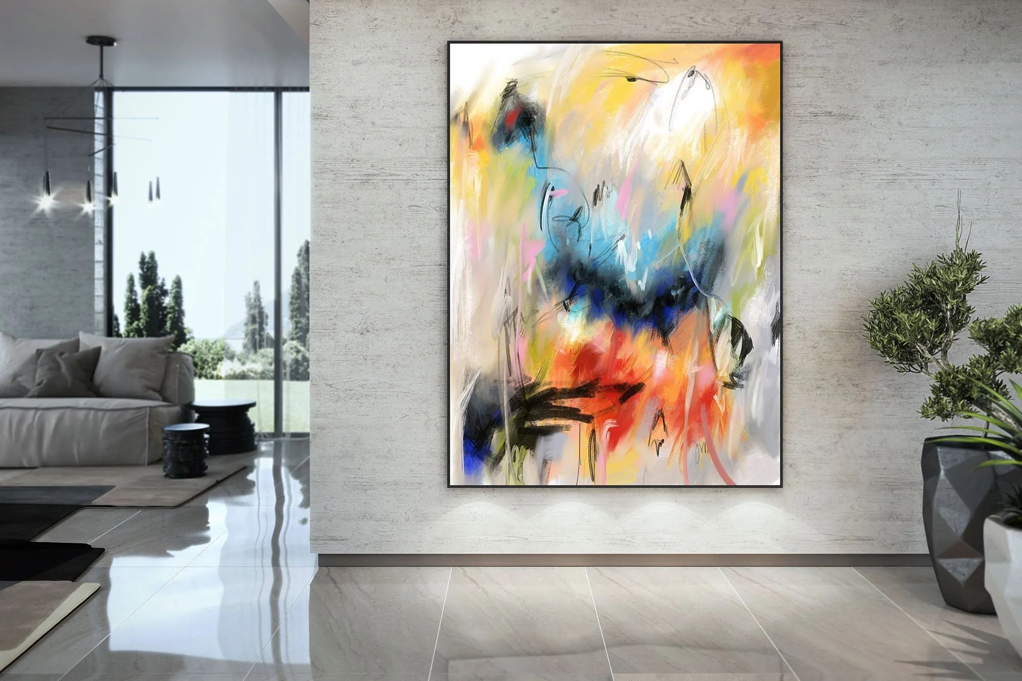 Blue Red Yellow Abstract Painting Office Painting Modern Wall Decor Fp045