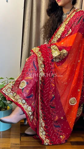 Bridal Orange And Red Bandhej Wedding Chunri