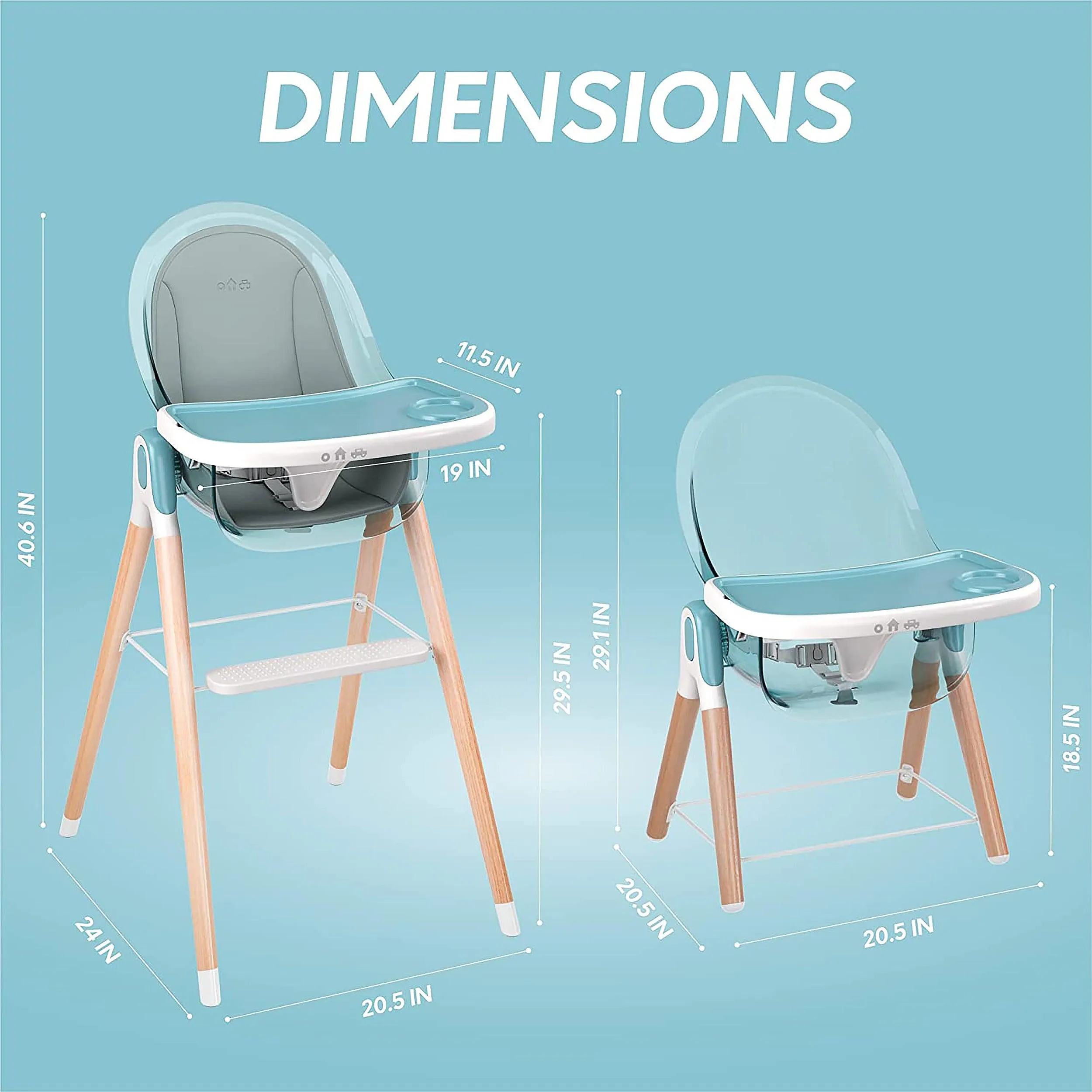 Children Of Design Non-Reclinable Classic Wooden High Chair with Cushion - Blue