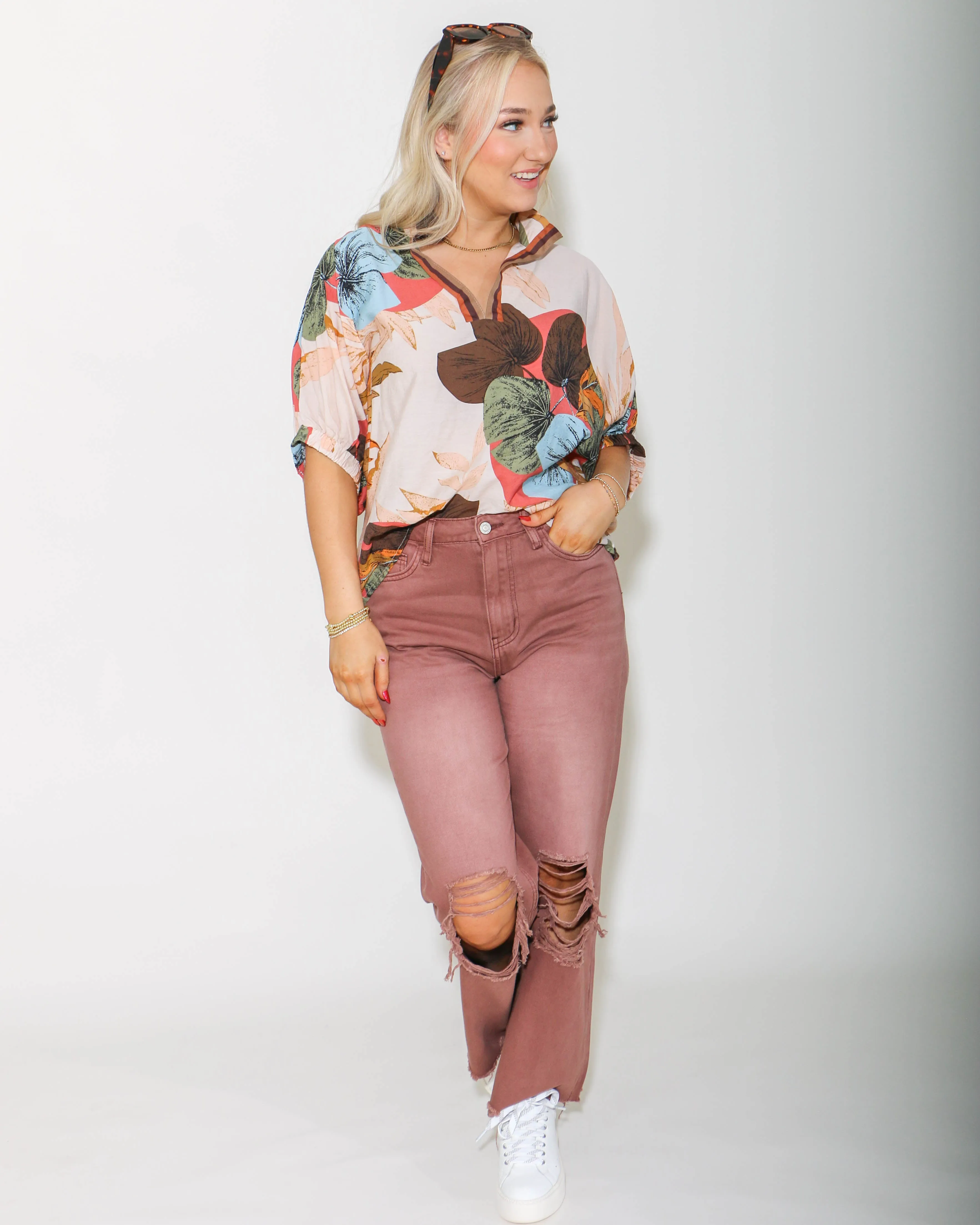 Collard Print Top