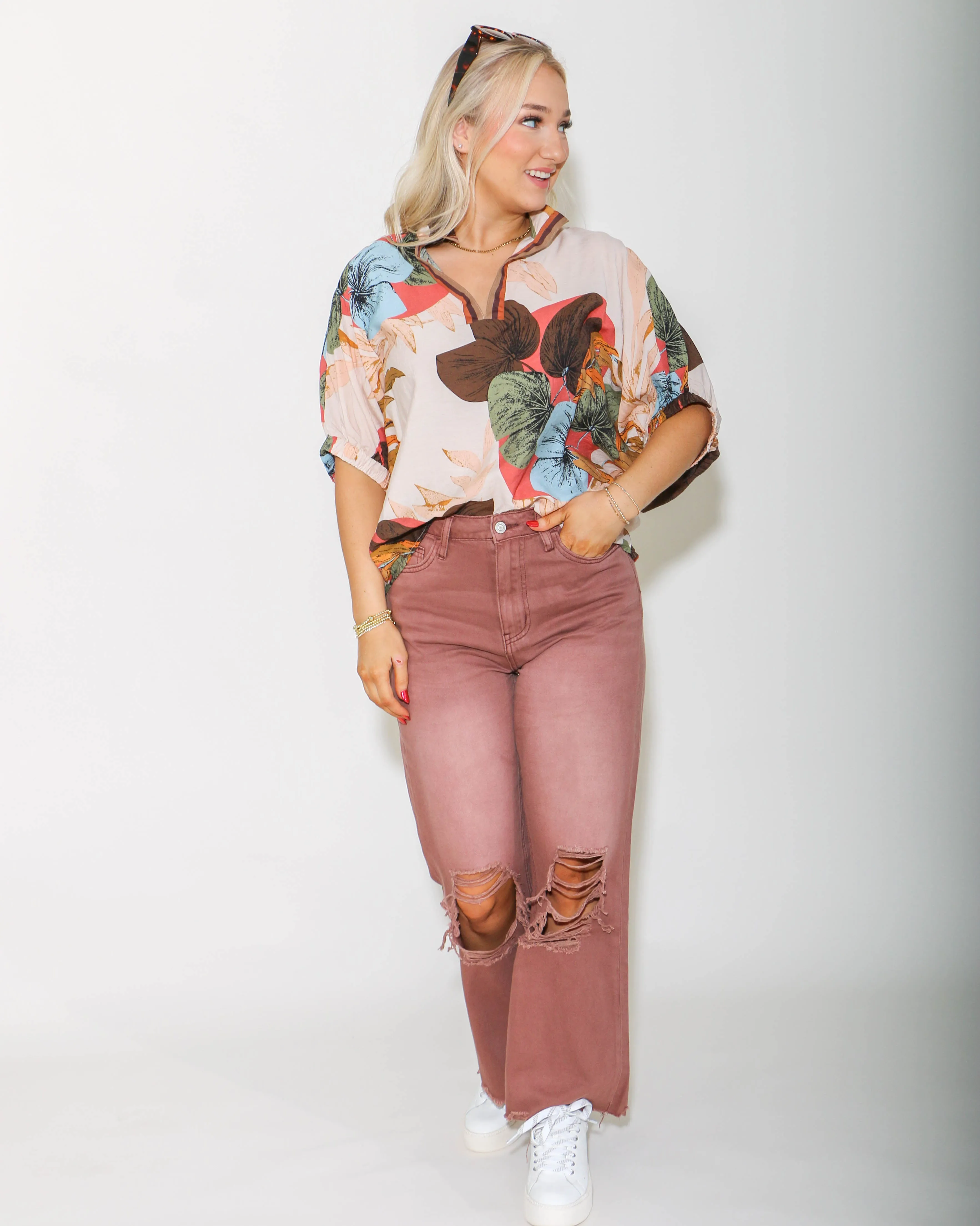 Collard Print Top