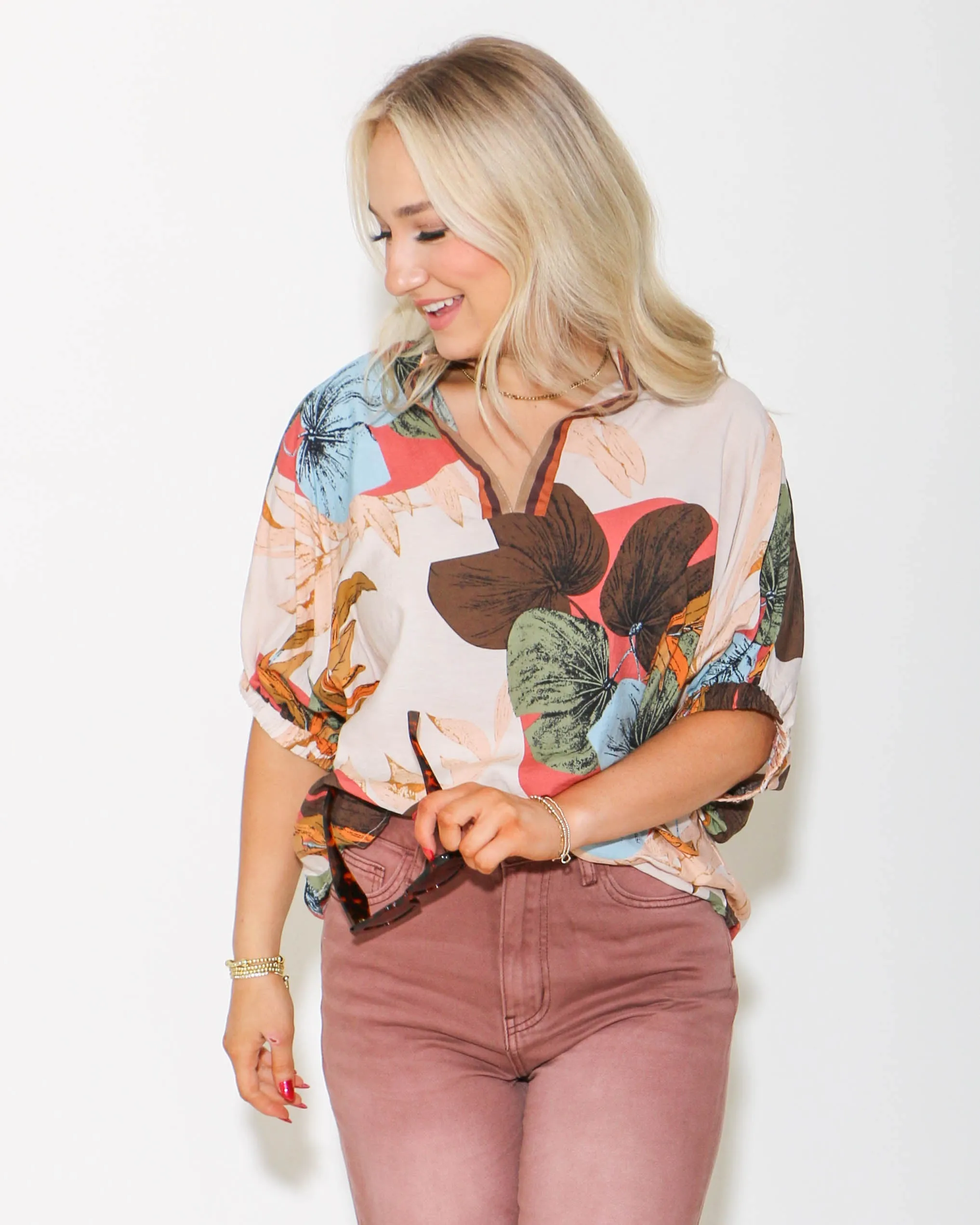 Collard Print Top