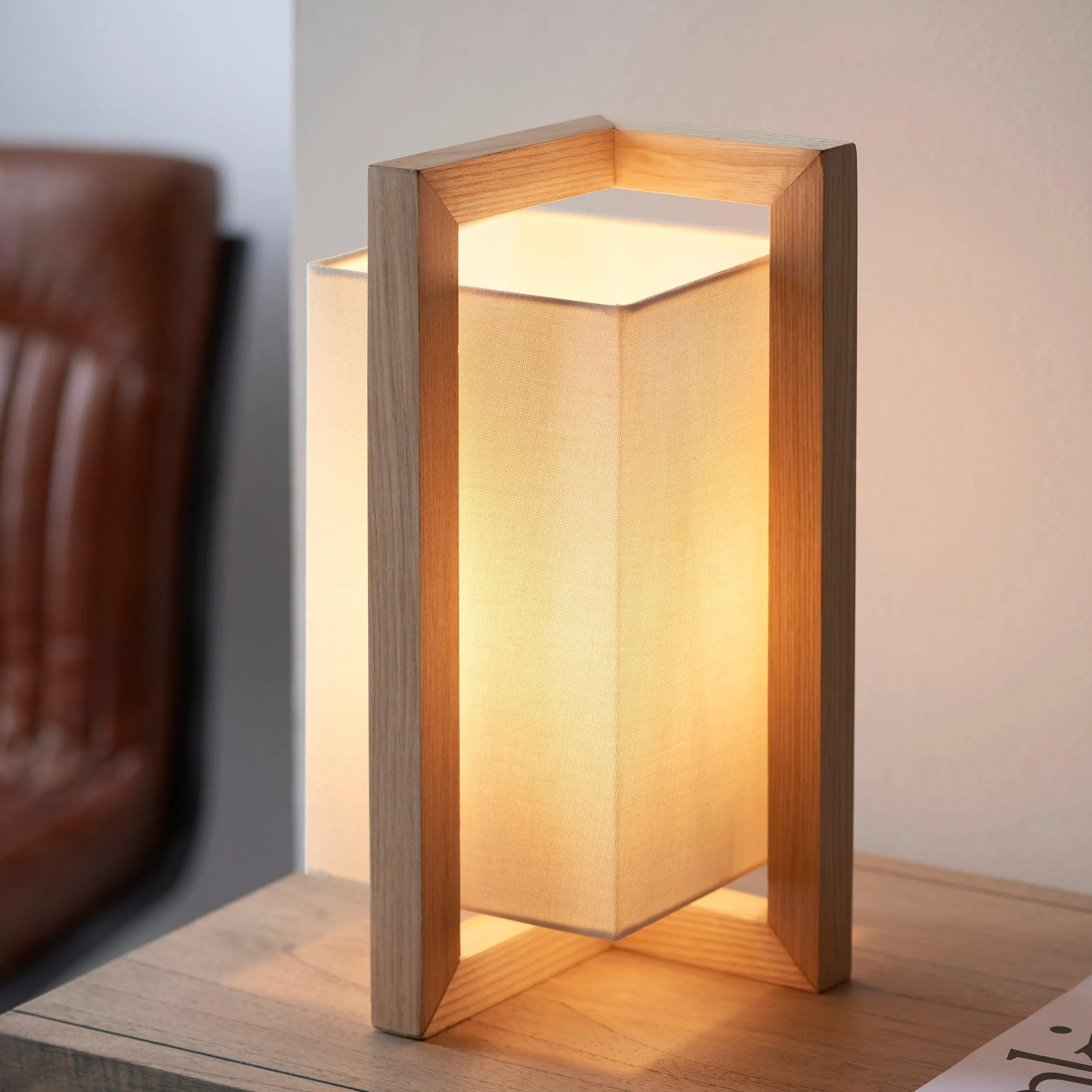 Craft Geometric Wood Table Lamp - White Fabric Shade