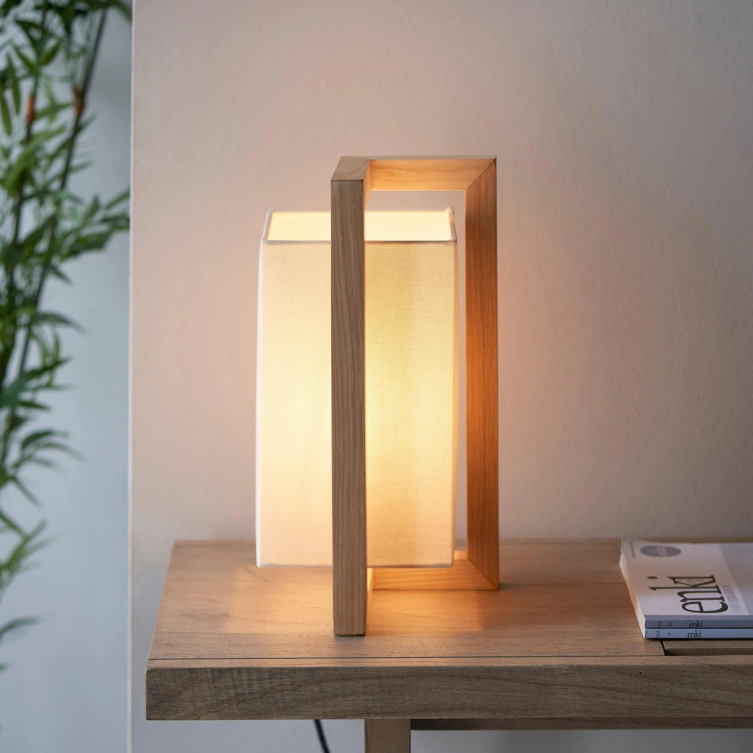 Craft Geometric Wood Table Lamp - White Fabric Shade