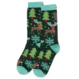 Crew Socks - Holiday Woodland Green