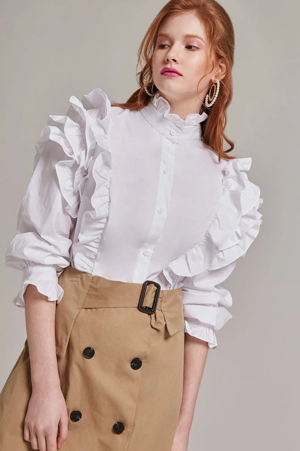 Ellie High Neck Ruffle Blouse