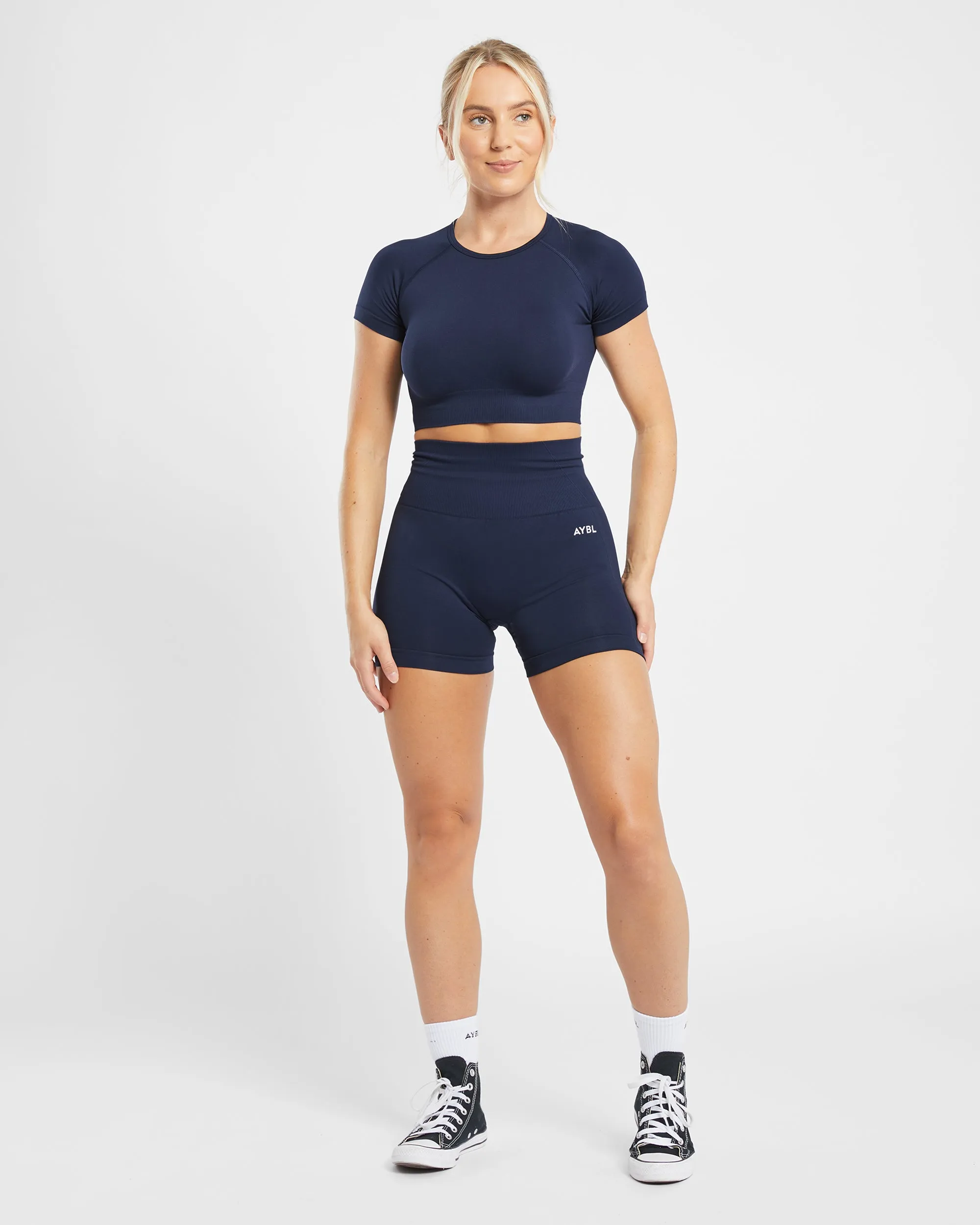 Empower Seamless Long Sleeve Crop Top - Navy