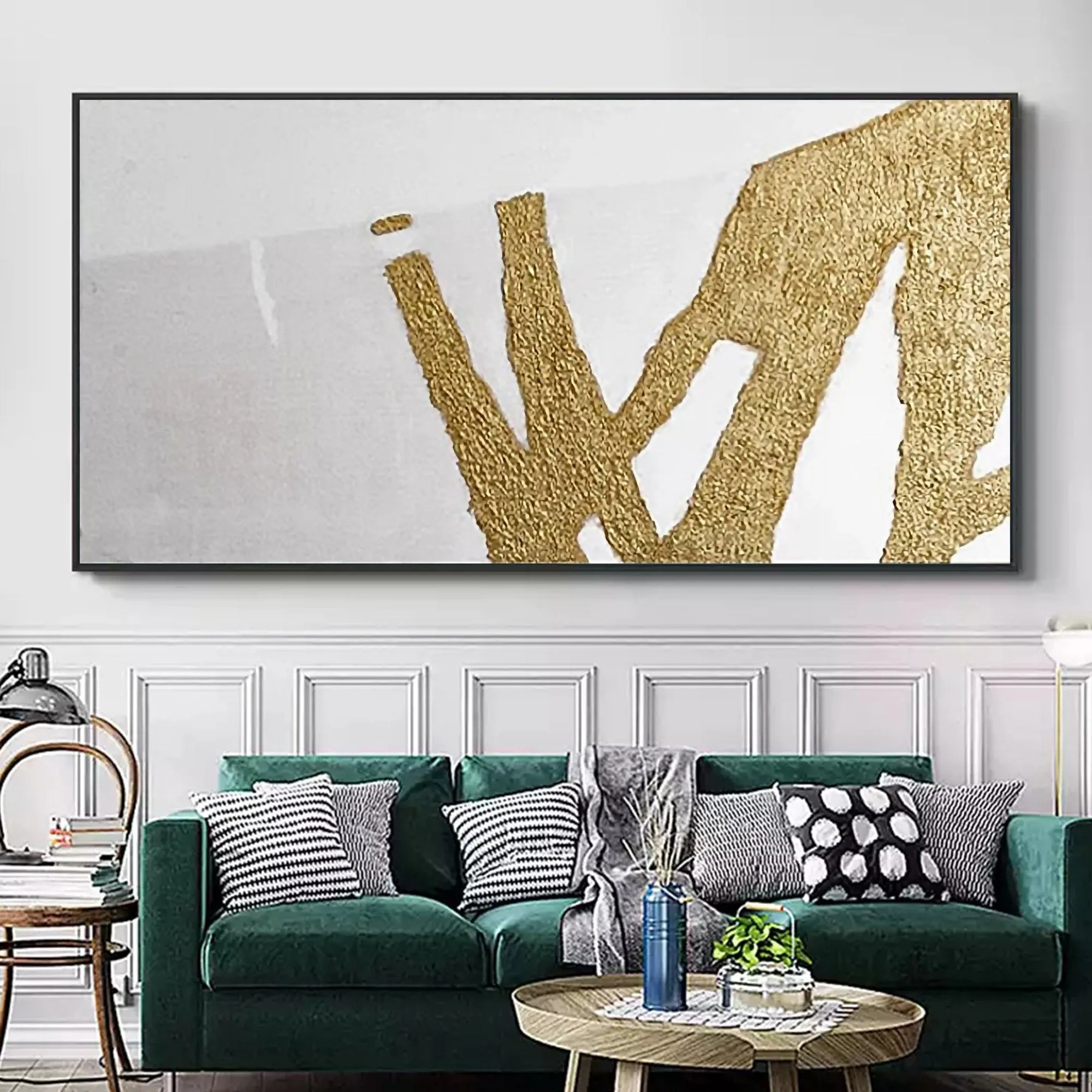 Gold Leaf Painting White Abstract Painting Original Modern Wall Art Dp063