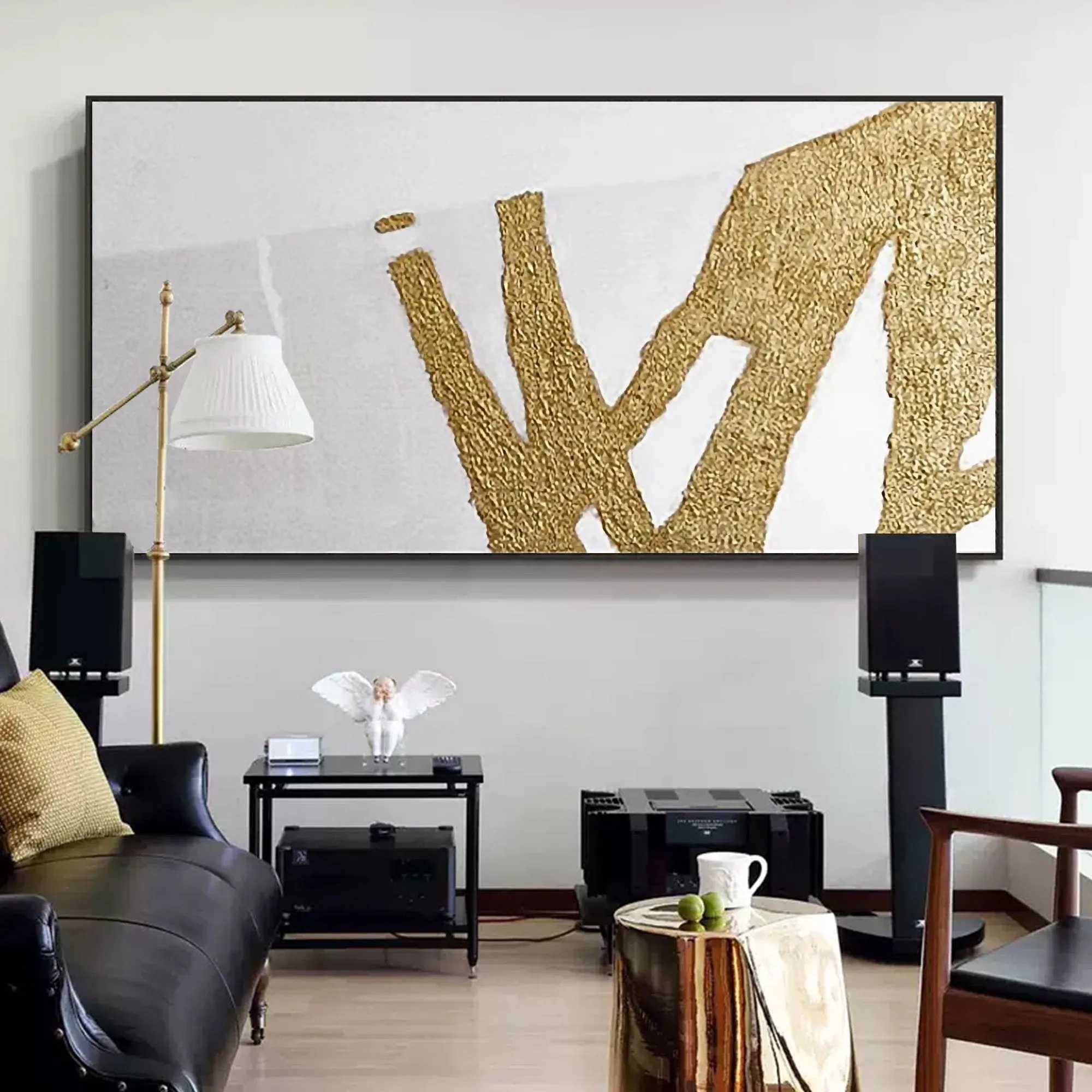 Gold Leaf Painting White Abstract Painting Original Modern Wall Art Dp063