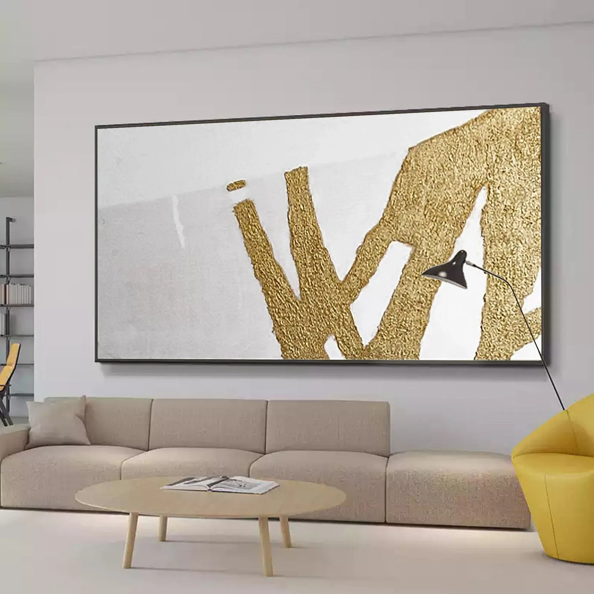 Gold Leaf Painting White Abstract Painting Original Modern Wall Art Dp063