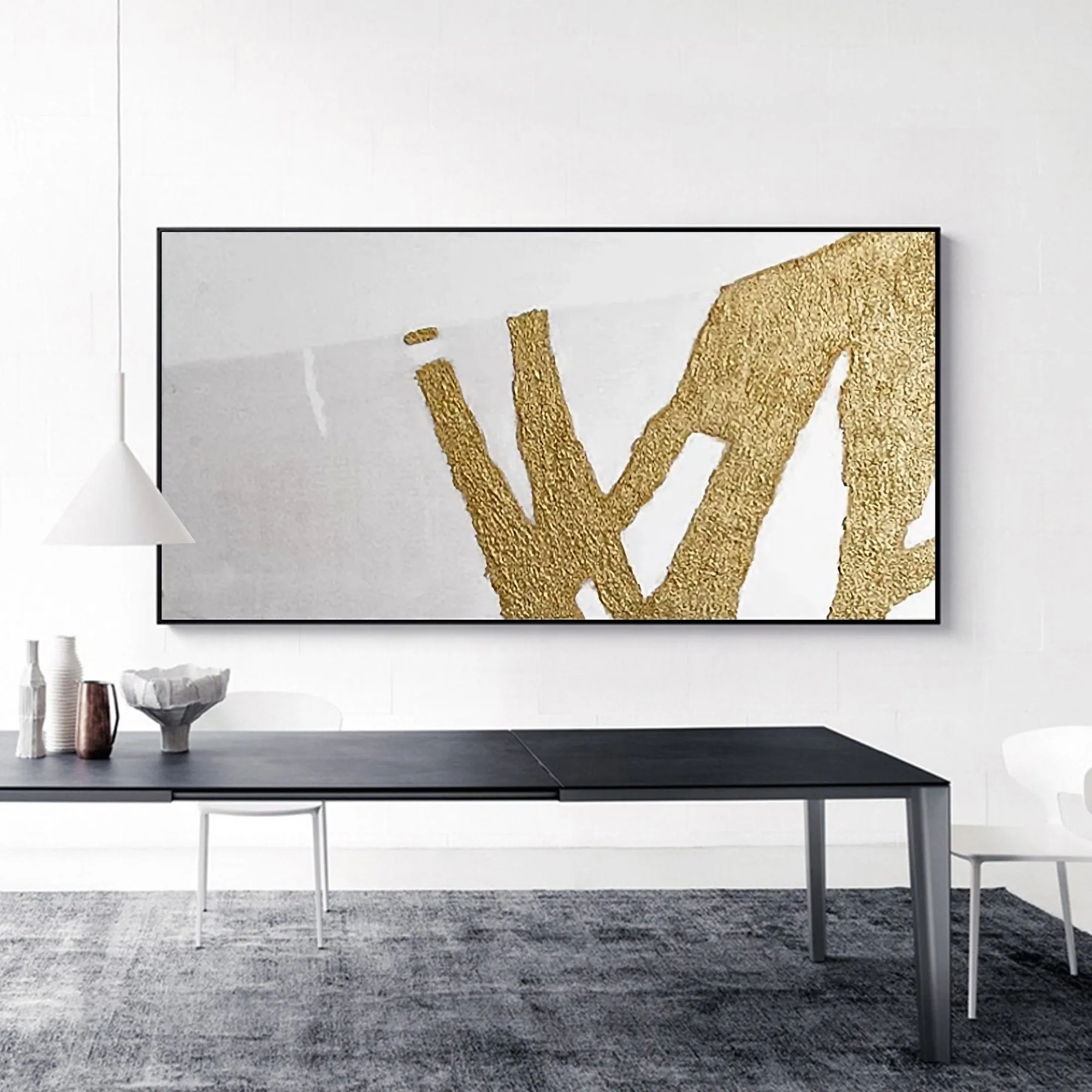 Gold Leaf Painting White Abstract Painting Original Modern Wall Art Dp063