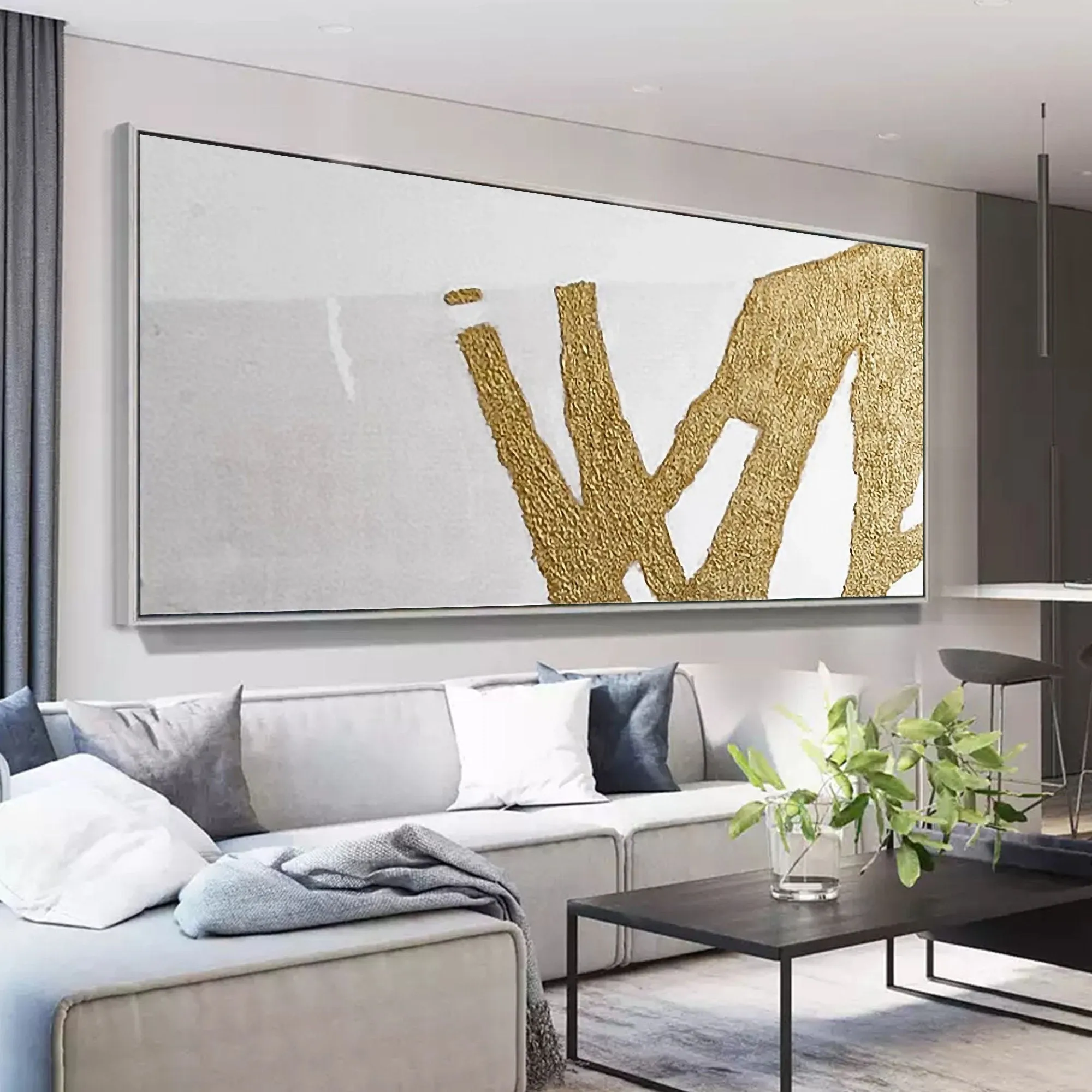 Gold Leaf Painting White Abstract Painting Original Modern Wall Art Dp063