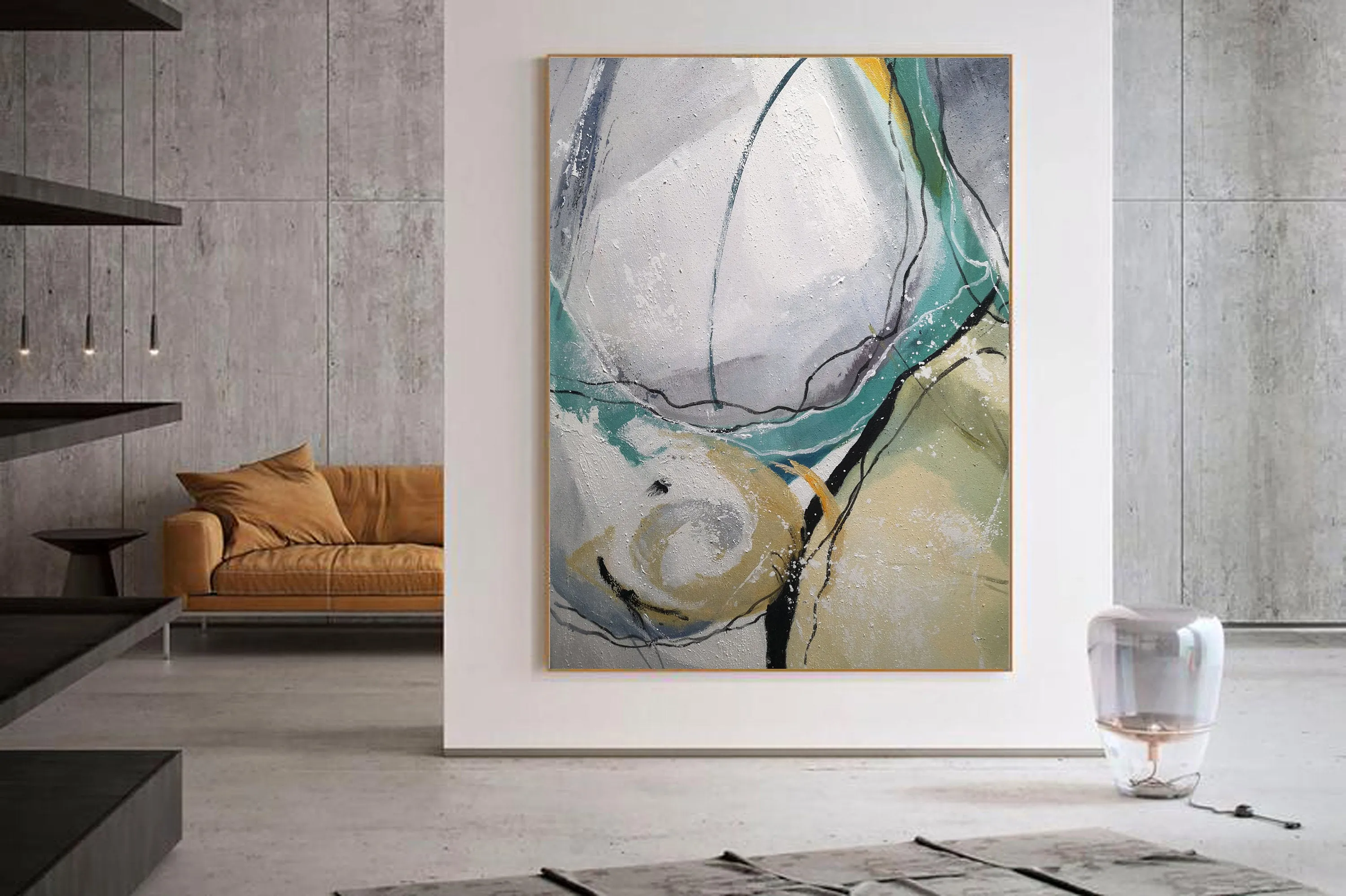 Gray And Green Abstract Painting Large Wall Canvas Painting