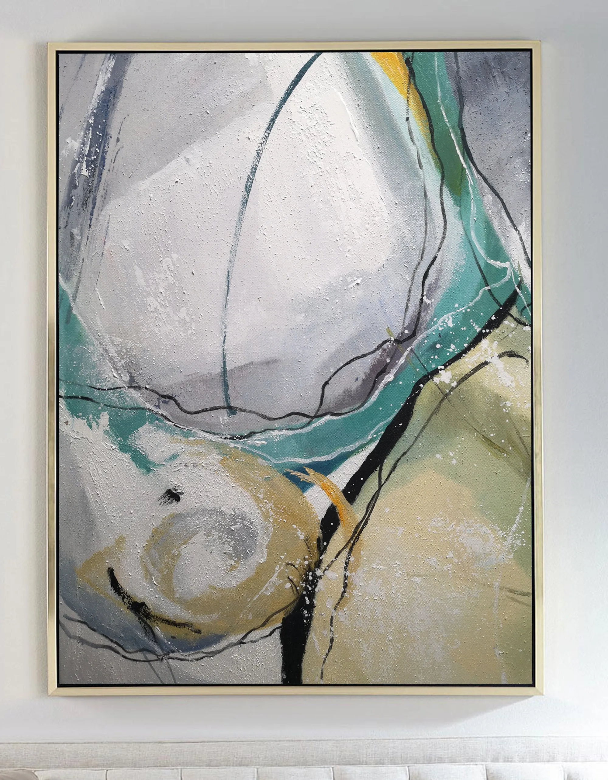 Gray And Green Abstract Painting Large Wall Canvas Painting