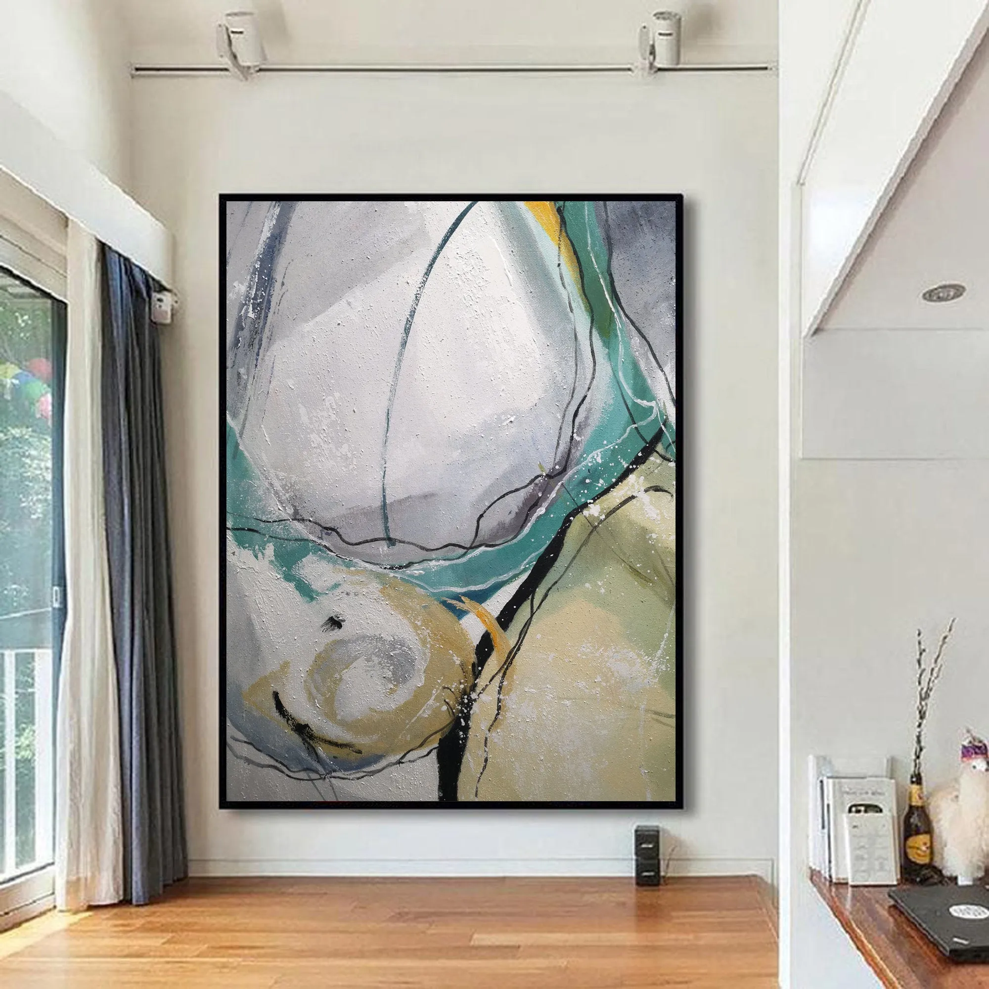 Gray And Green Abstract Painting Large Wall Canvas Painting