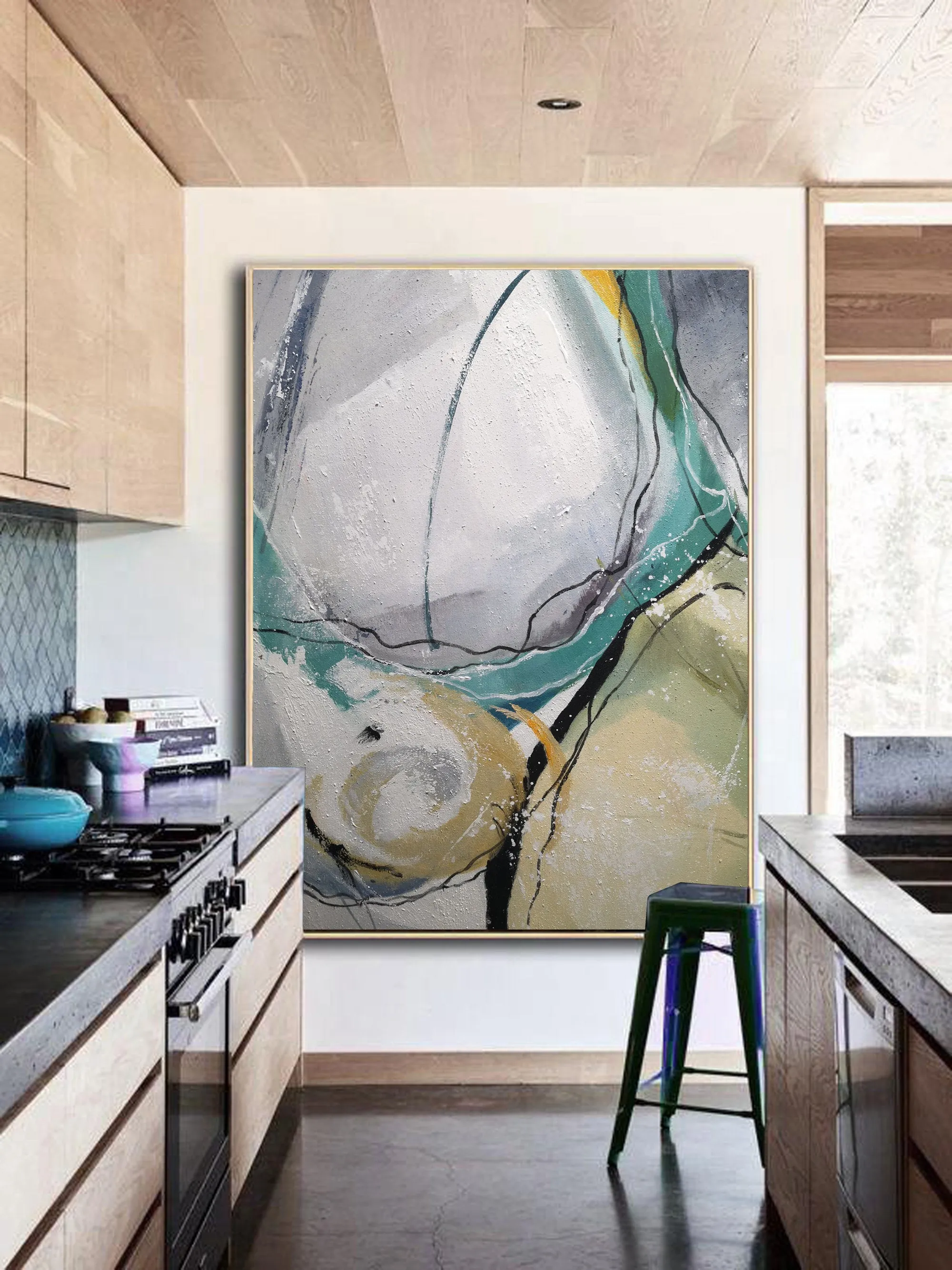 Gray And Green Abstract Painting Large Wall Canvas Painting