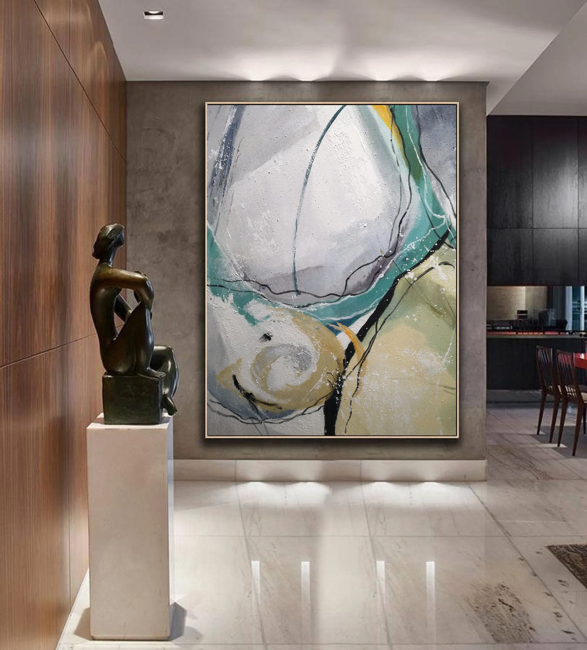 Gray And Green Abstract Painting Large Wall Canvas Painting