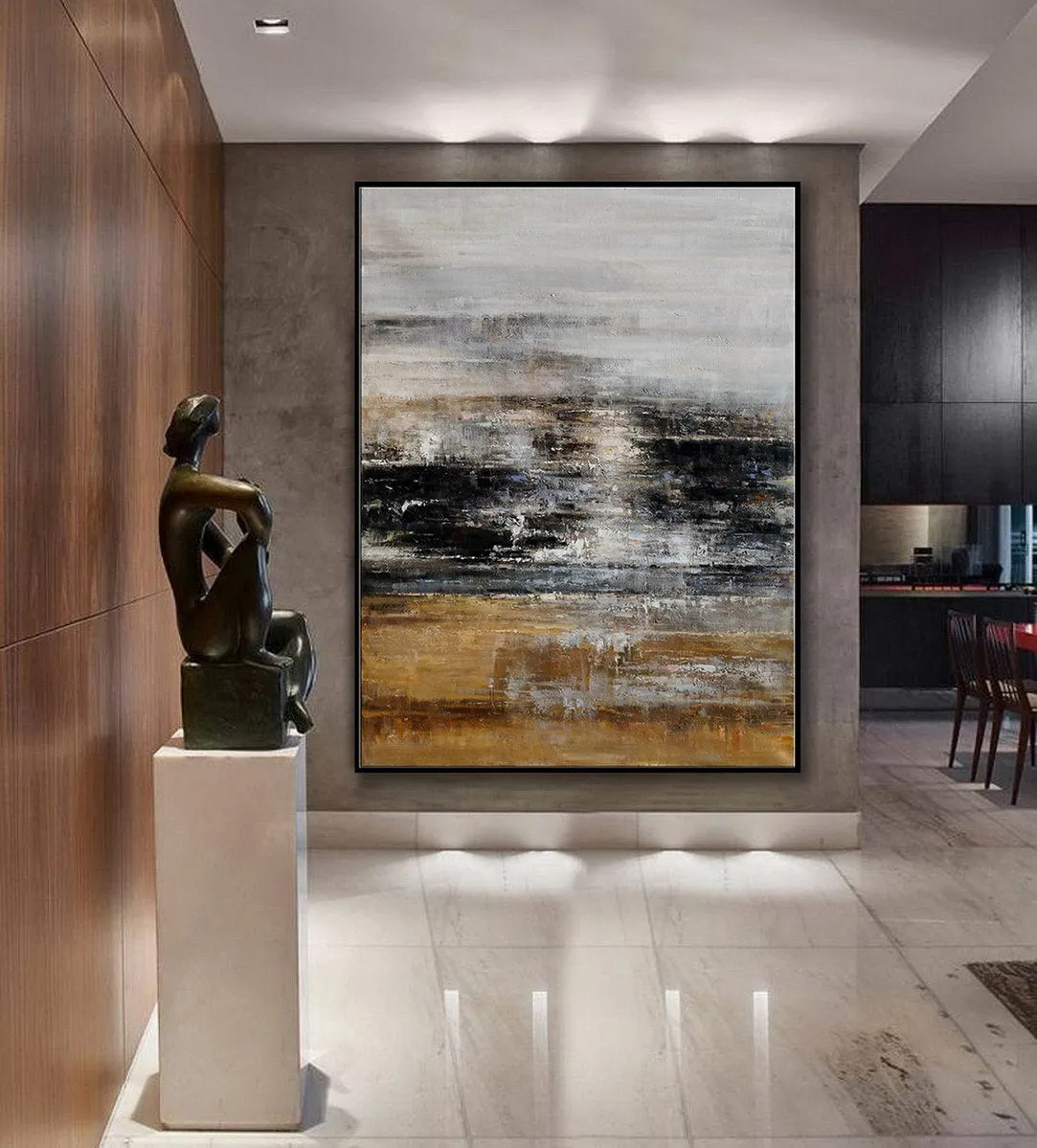 Gray Gold Black Abstract Wall Art Brown Oil Painting on Canvas Ap059