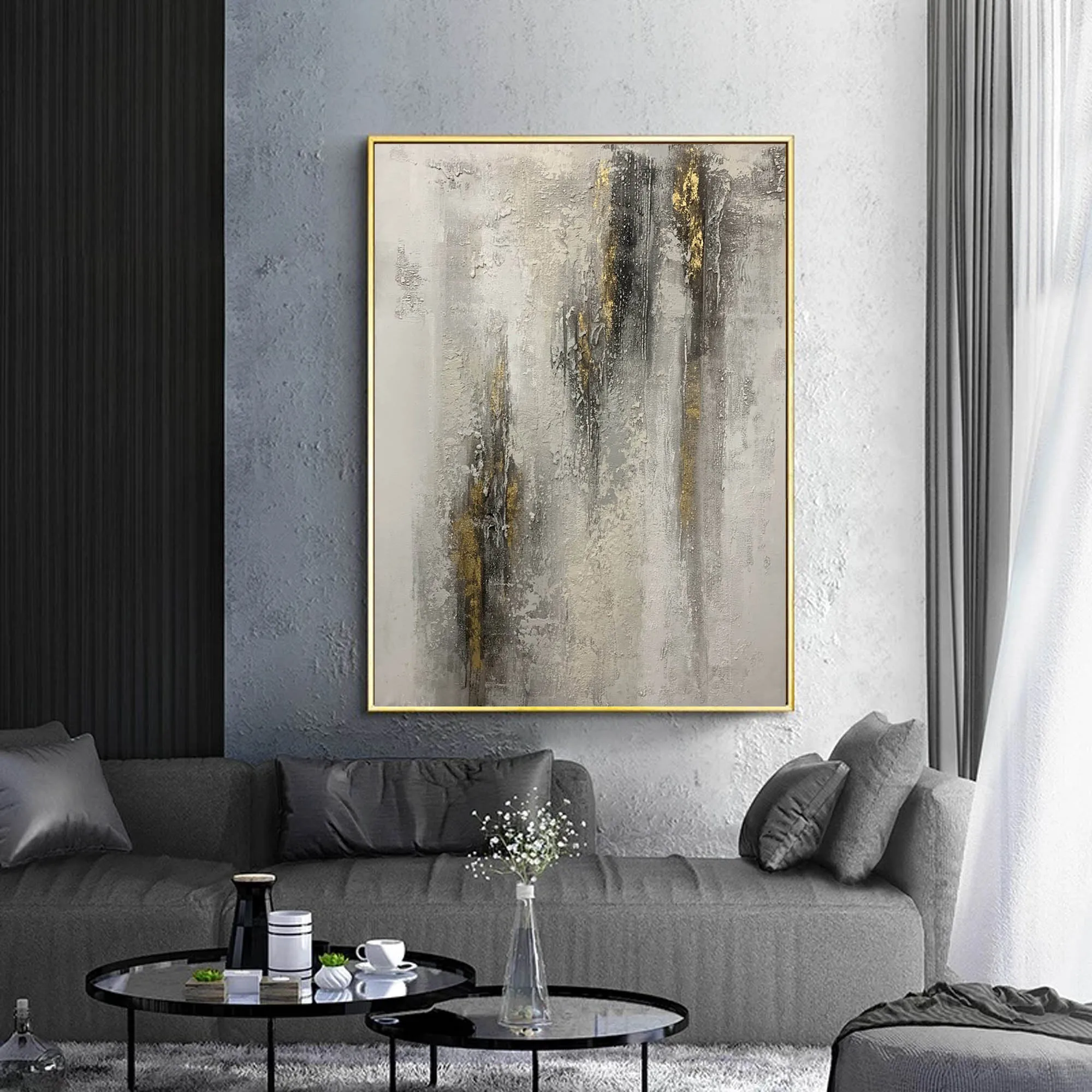 Gray White Gold Abstract Painting Contemporary Wall Art Op092