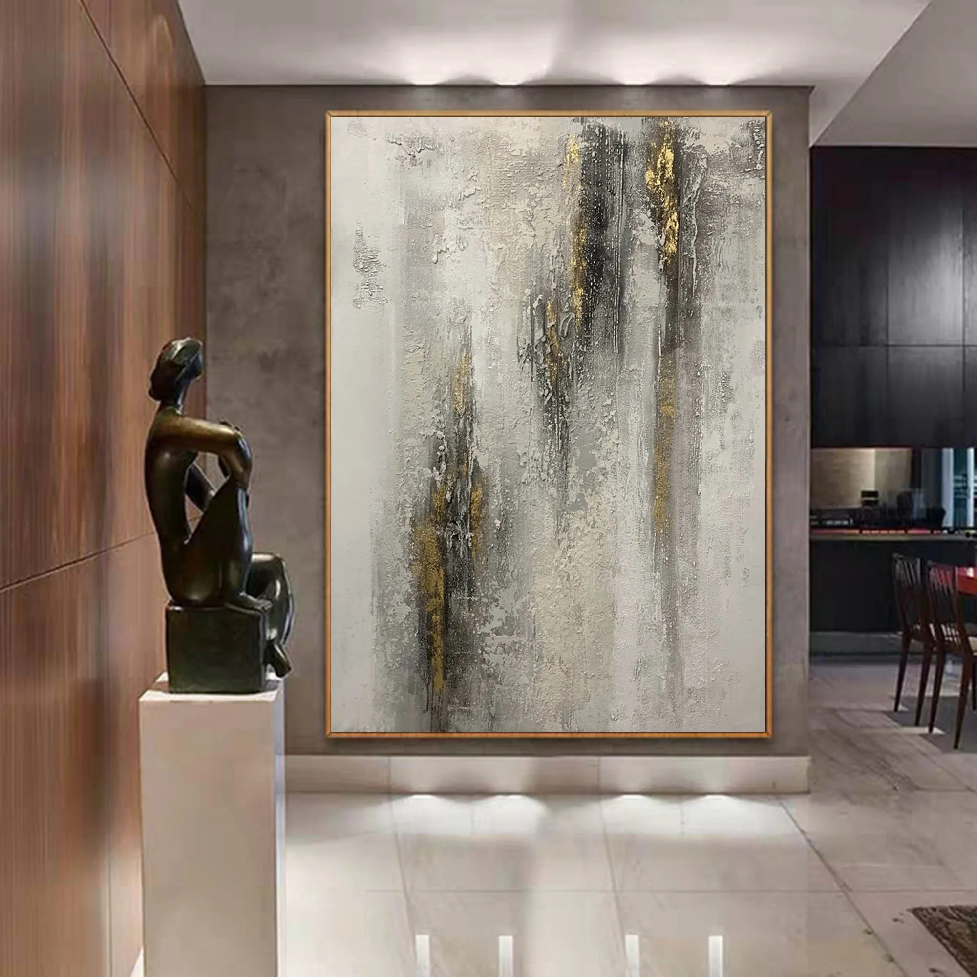 Gray White Gold Abstract Painting Contemporary Wall Art Op092