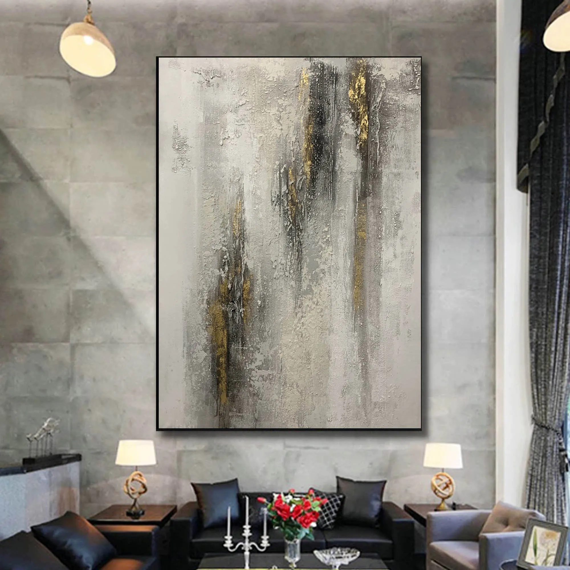 Gray White Gold Abstract Painting Contemporary Wall Art Op092