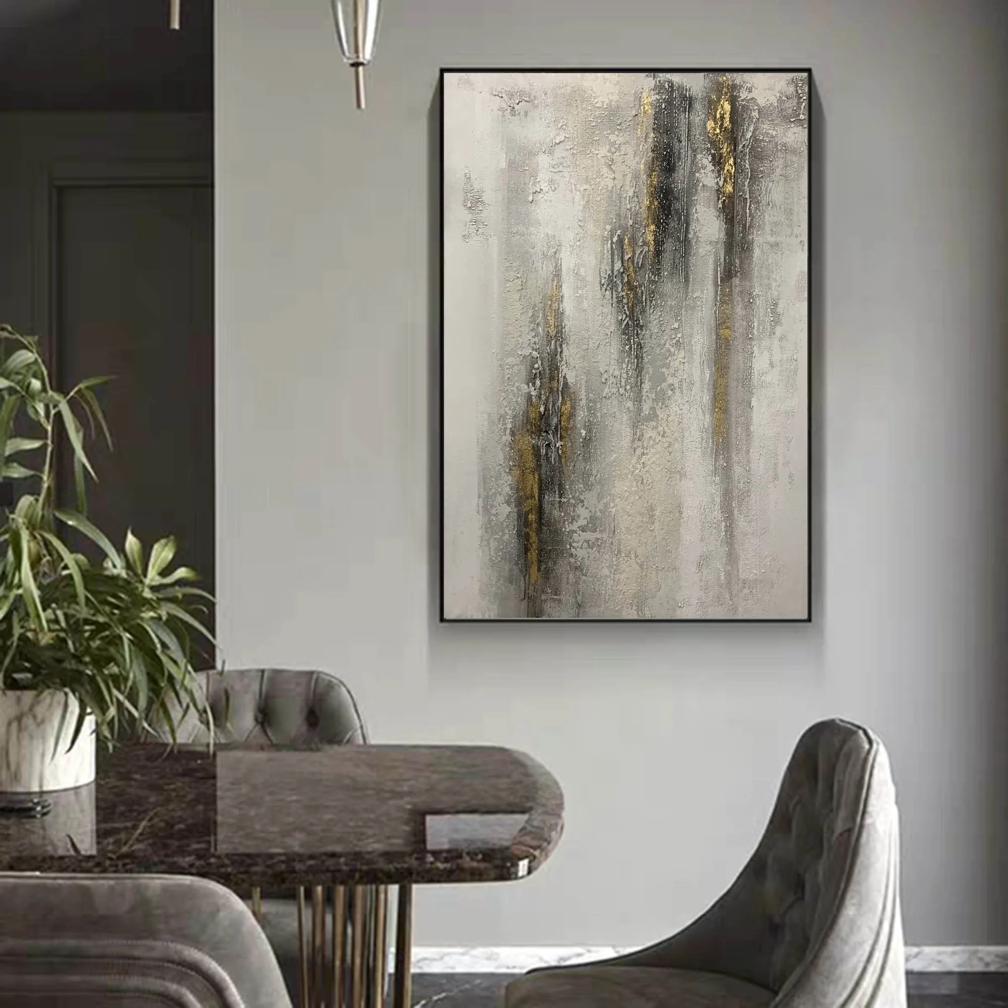 Gray White Gold Abstract Painting Contemporary Wall Art Op092