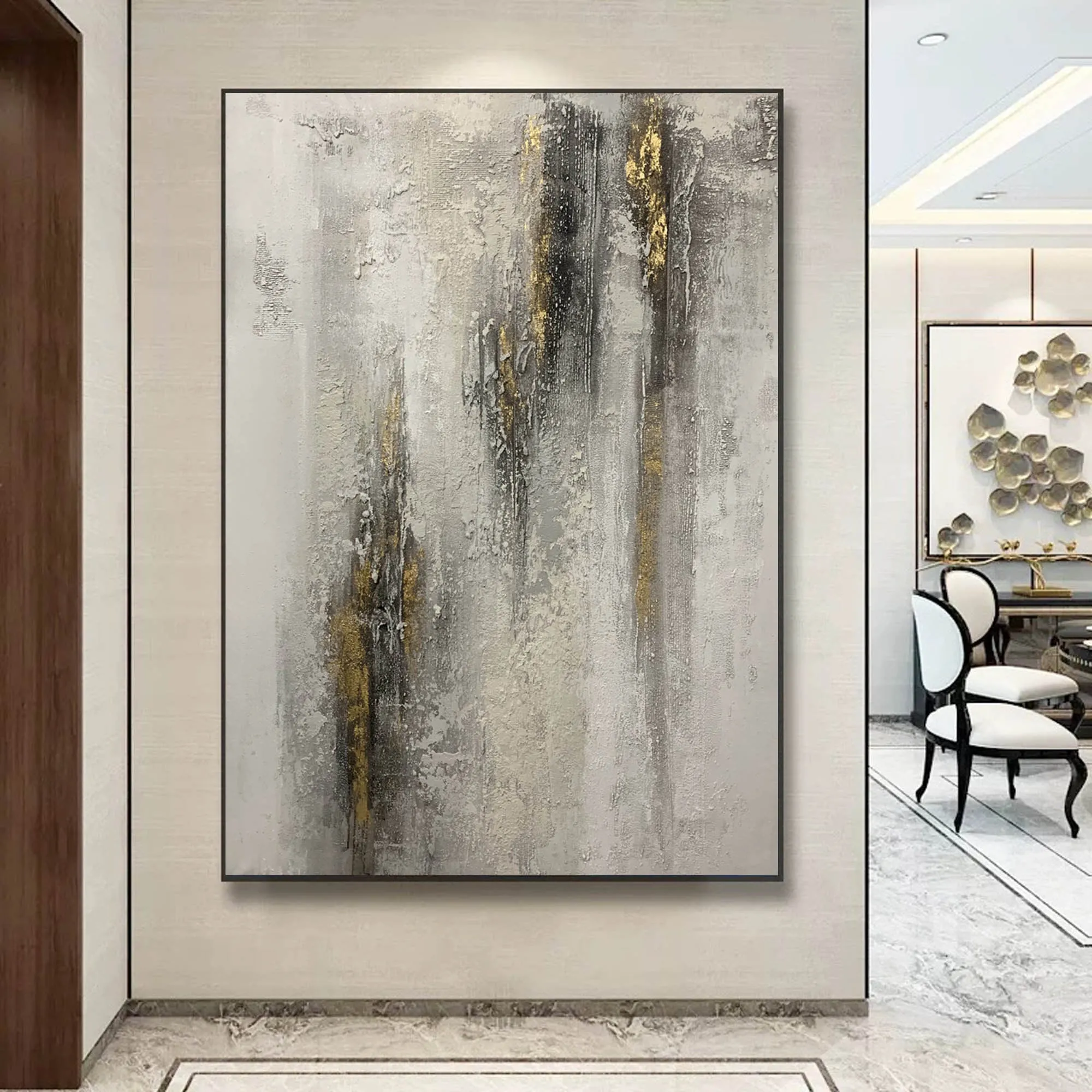 Gray White Gold Abstract Painting Contemporary Wall Art Op092